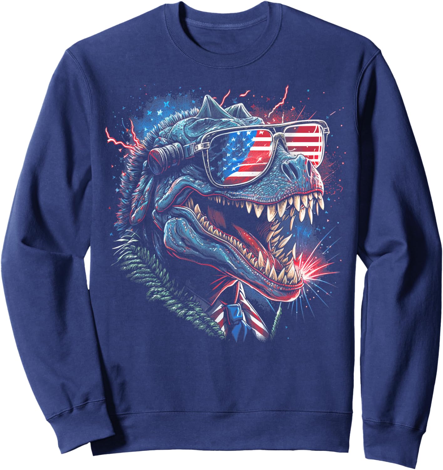 T Rex Dinosaur 4th of July American Flag USA America Funny Sweatshirt - Sweatshirt | Navy