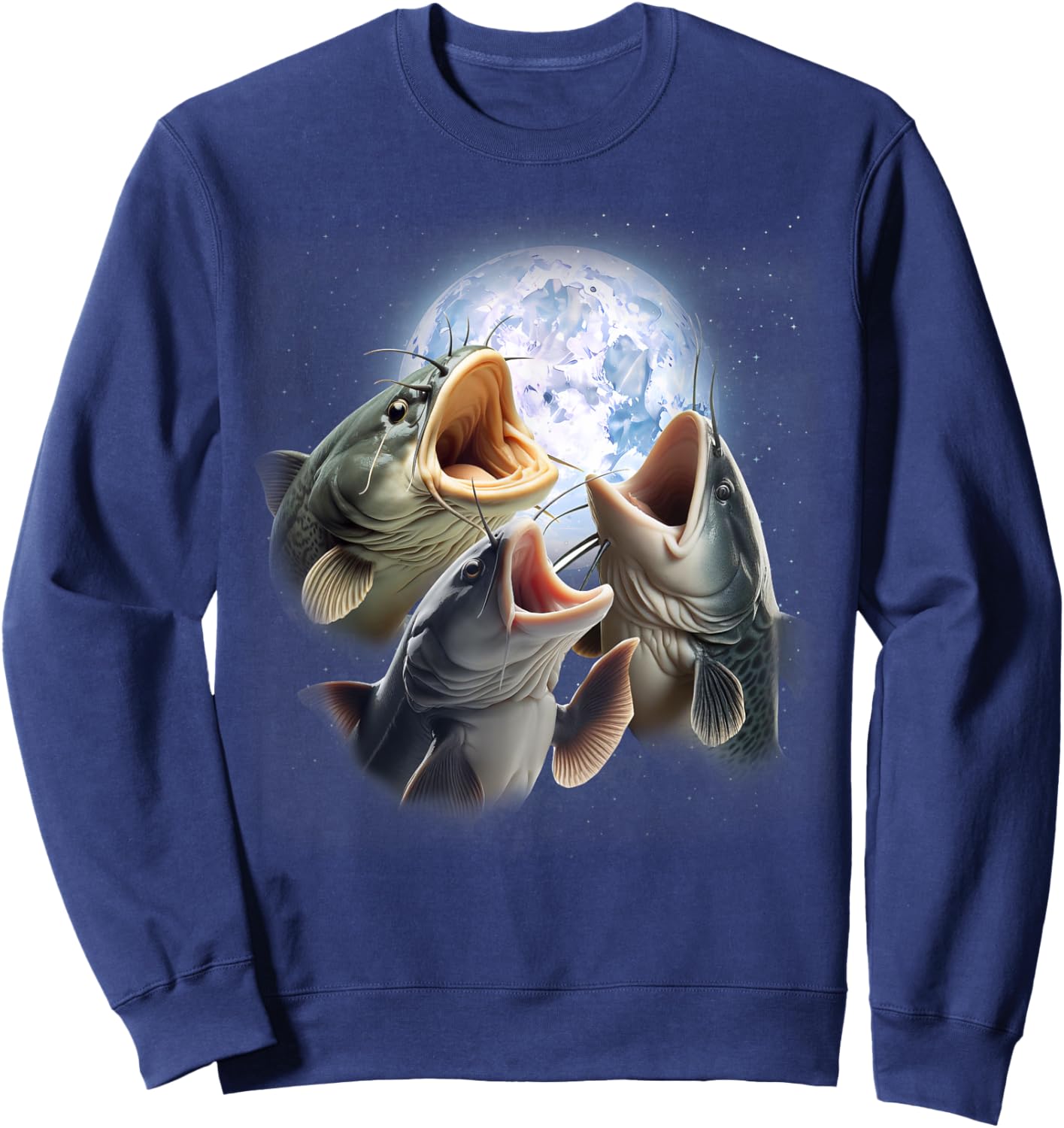 3 Catfish Howling At The Moon Funny Catfish Fishing Lover Sweatshirt - Sweatshirt | Navy