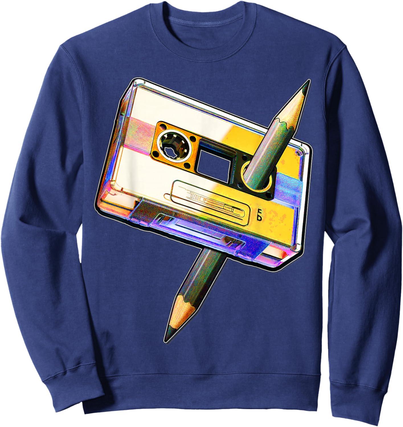 80s Cassette Tape Pencil 1980s Retro Vintage Music Mixtape Sweatshirt - Sweatshirt | Navy