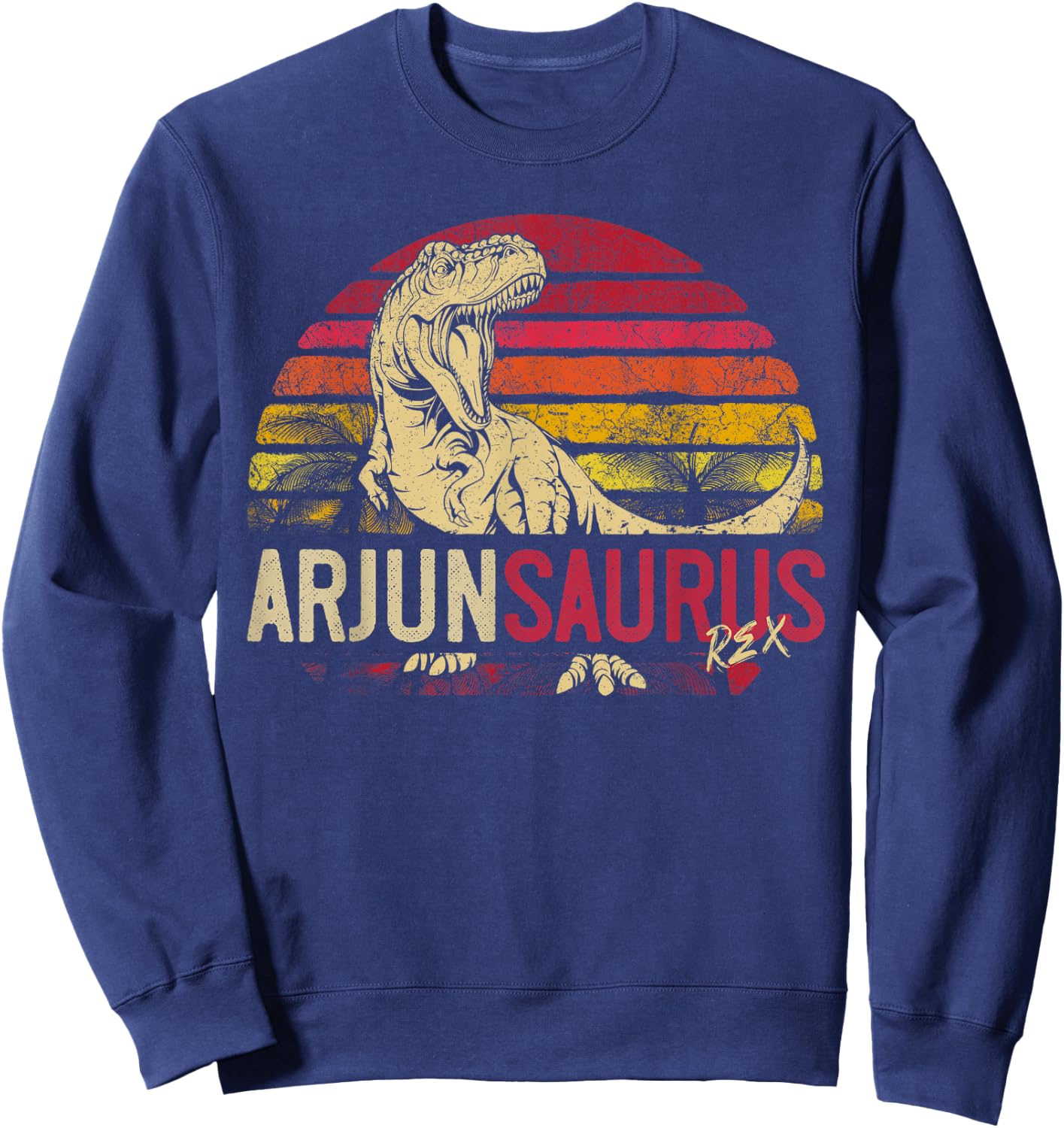 Arjun Saurus Funny Personalized Dinosaur T Rex Name Boy Gift Sweatshirt - Sweatshirt | Navy