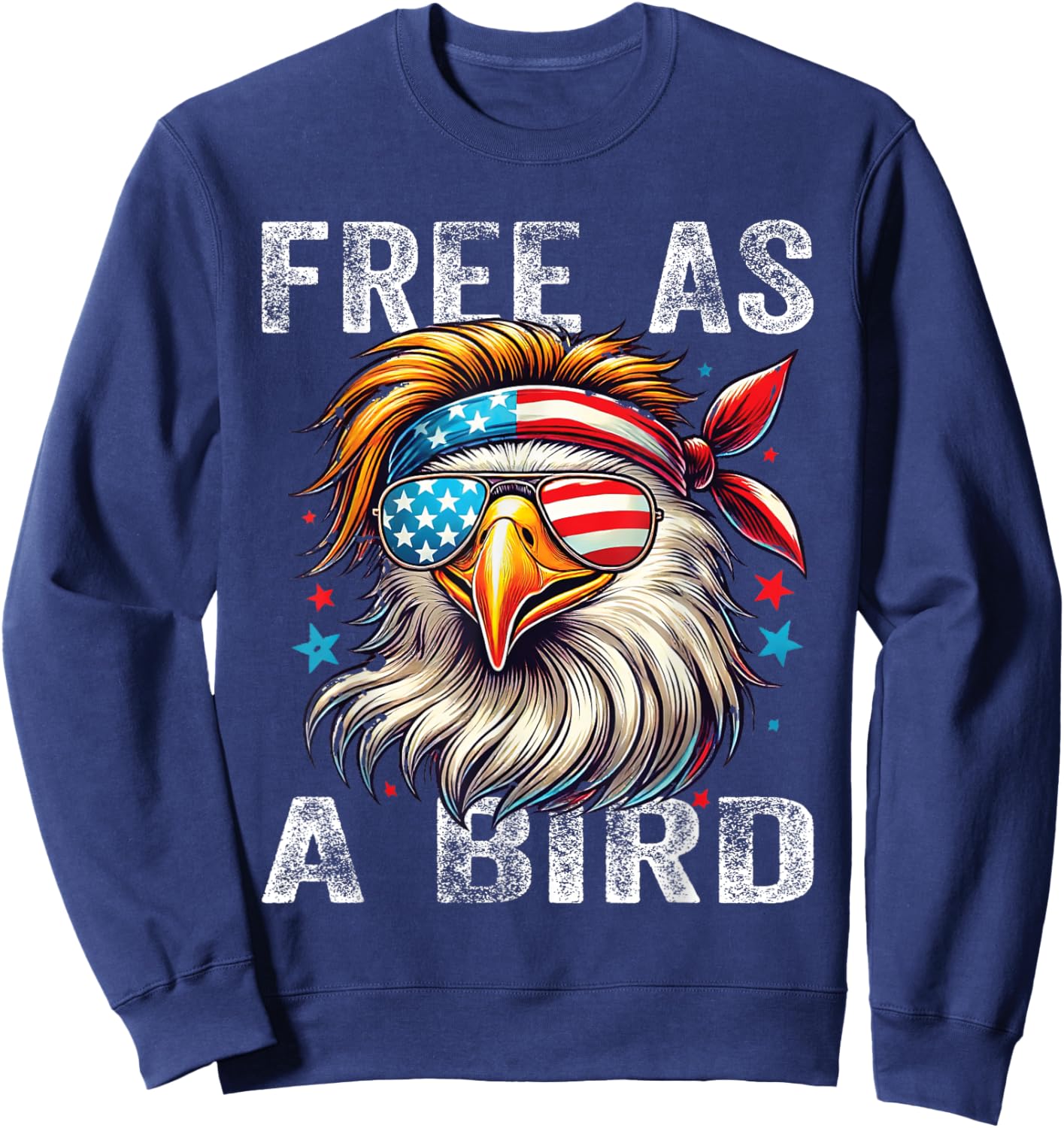 Free As Bird 4th Of July Patriotic Eagle Kids Boys Girls Sweatshirt - Sweatshirt | Navy