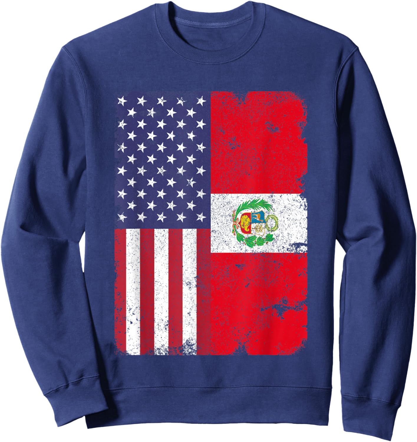 Peru Peruvian American Flag Pride Patriotic Vintage Sweatshirt - Sweatshirt | Navy