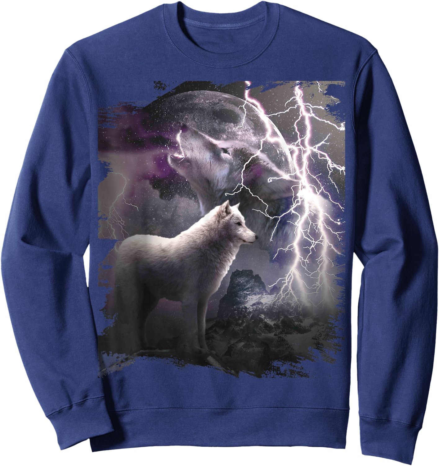Lightning Wolf Howling At The Moon Sweatshirt - Sweatshirt | Navy