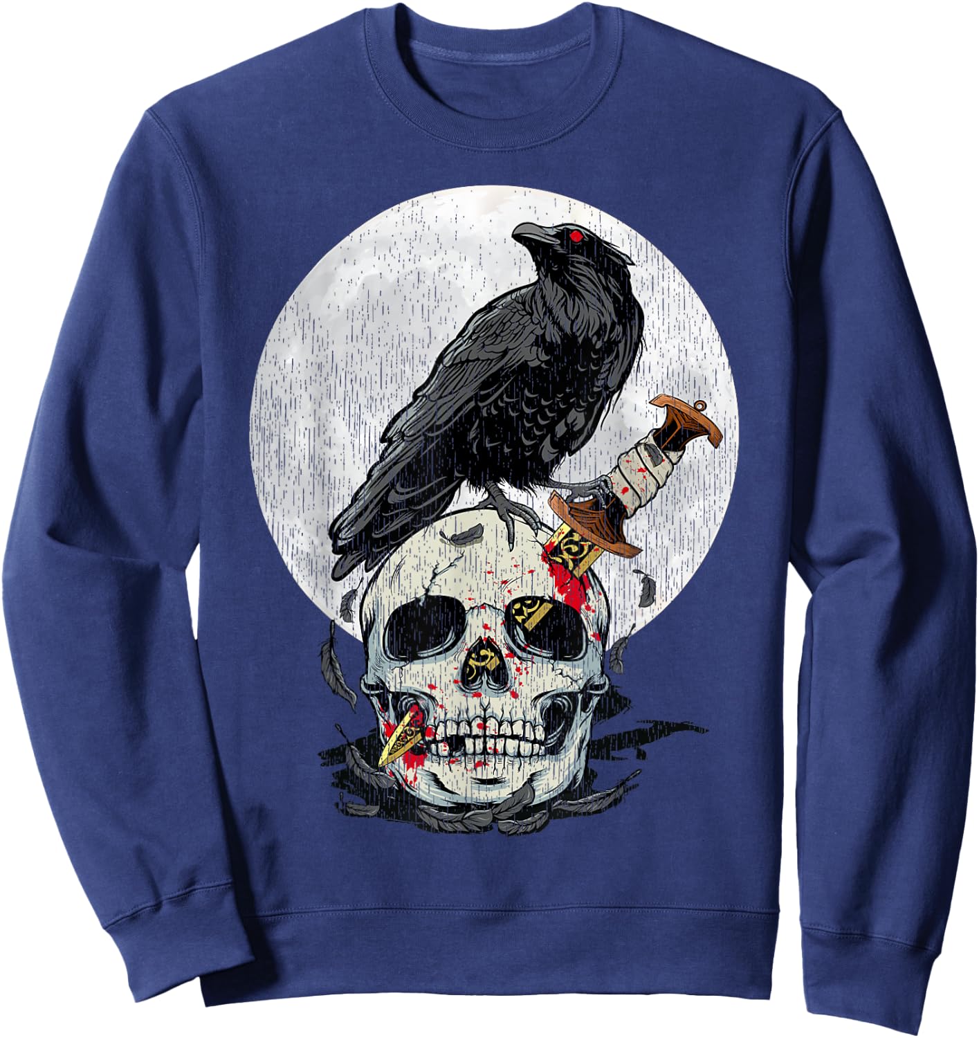 Bird Lover Vintage Crow Skull Moon Raven Gothic Sweatshirt - Sweatshirt | Navy