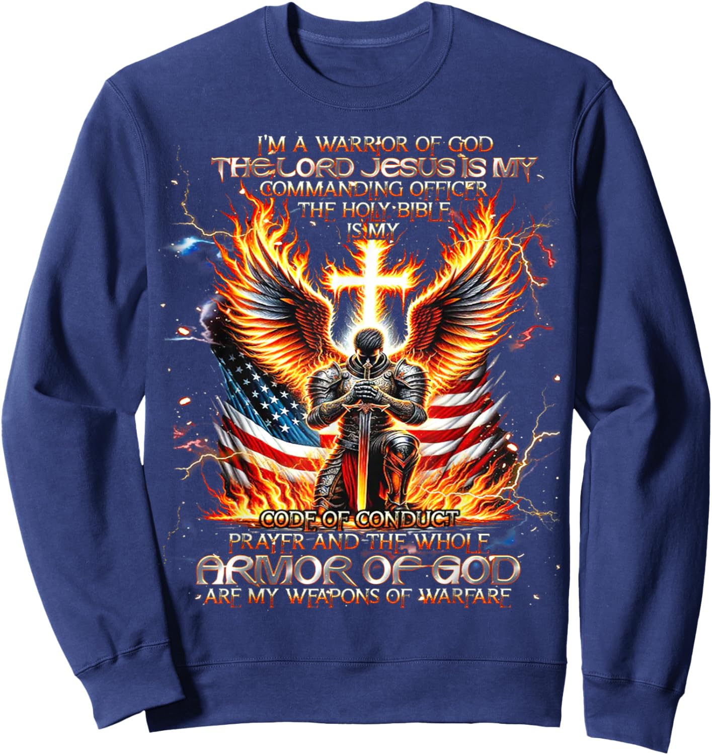 I'm A Warrior of God The Lord Jesus is My Commanding- Knight Sweatshirt - Sweatshirt | Navy