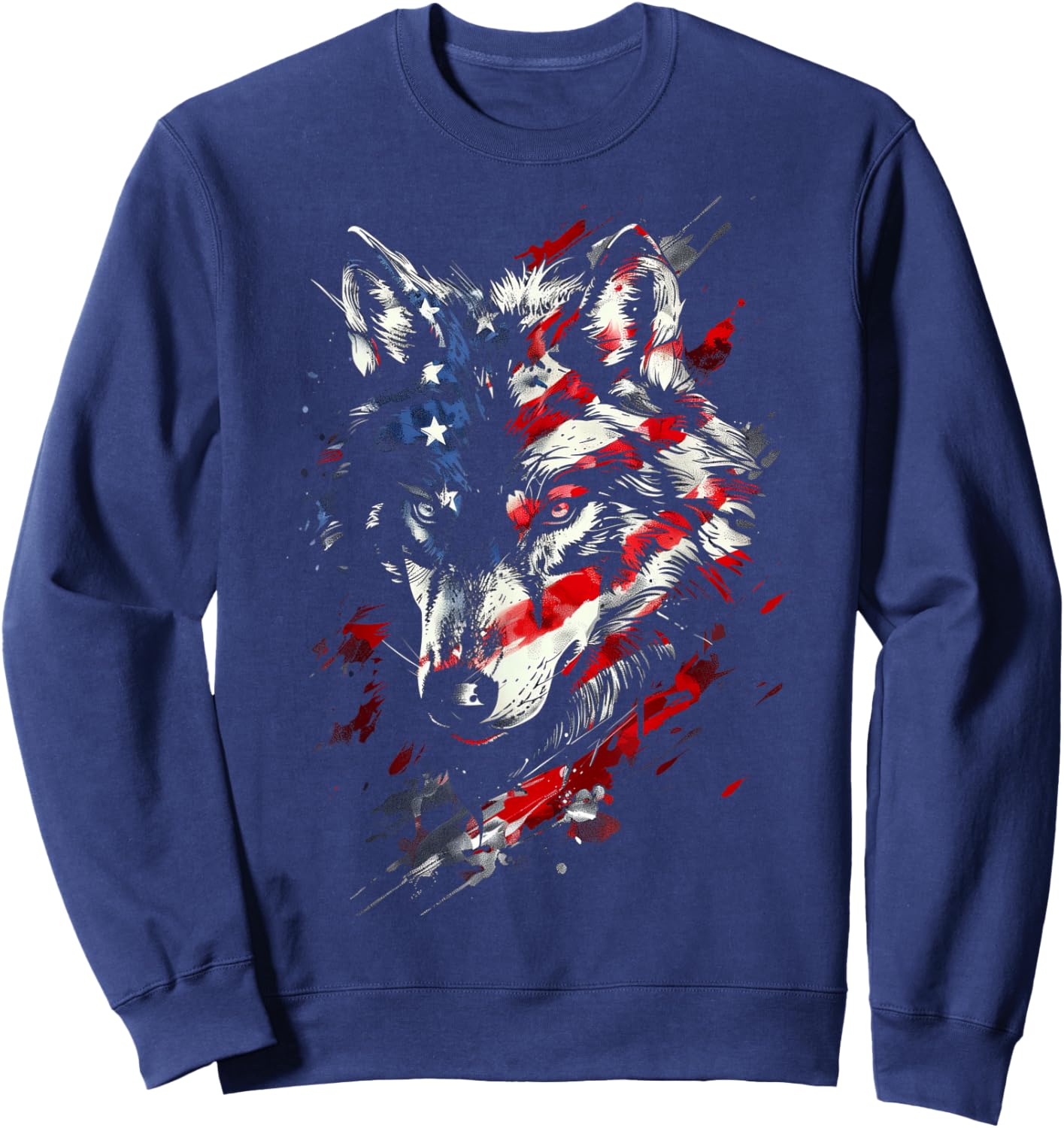 Wolf American Flag USA Patriotic Wolf Lover Sweatshirt - Sweatshirt | Navy