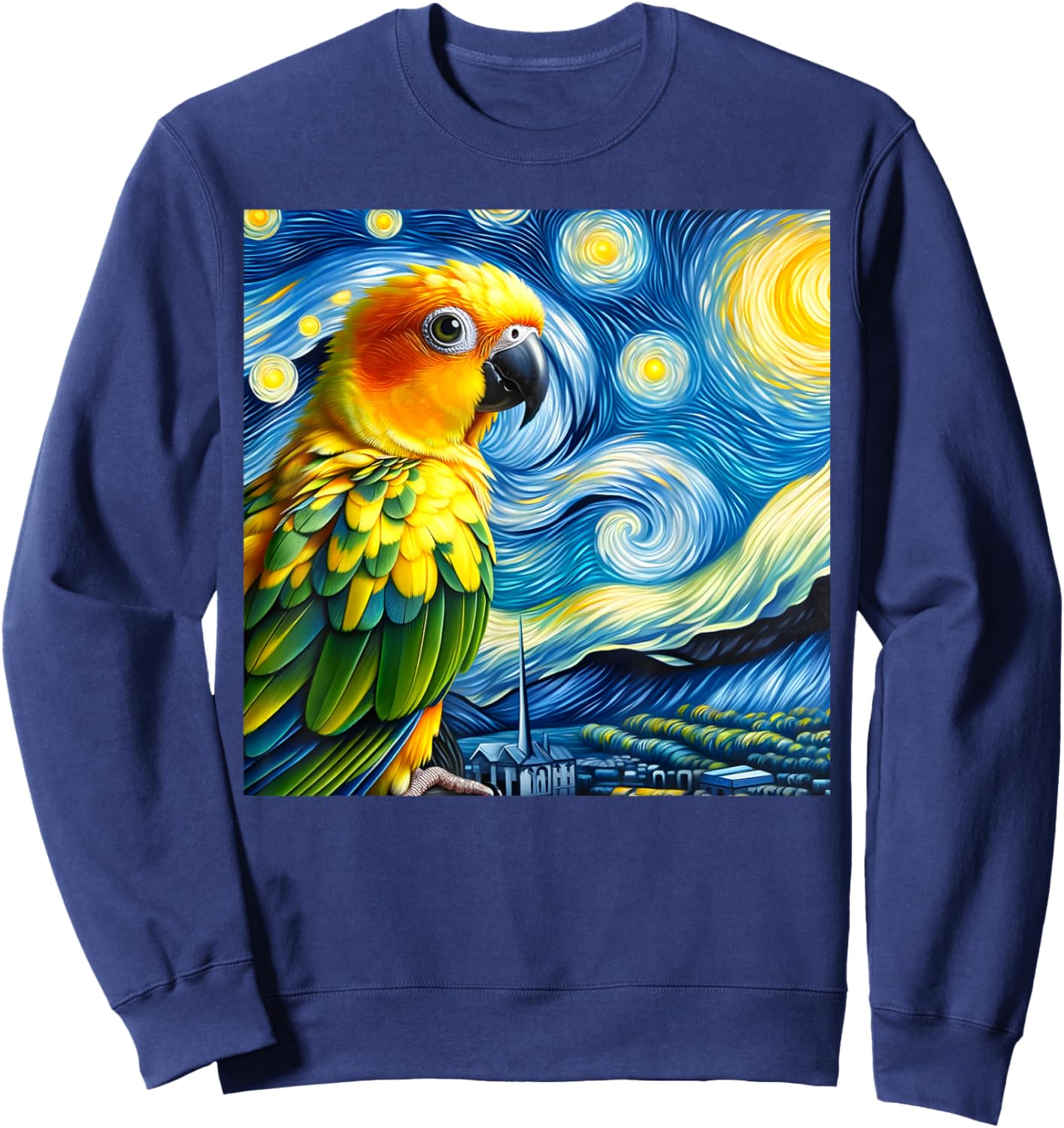 Sun Conure Mom Starry Night Sky Art Van Gogh Bird Parrot Sweatshirt - Sweatshirt | Navy