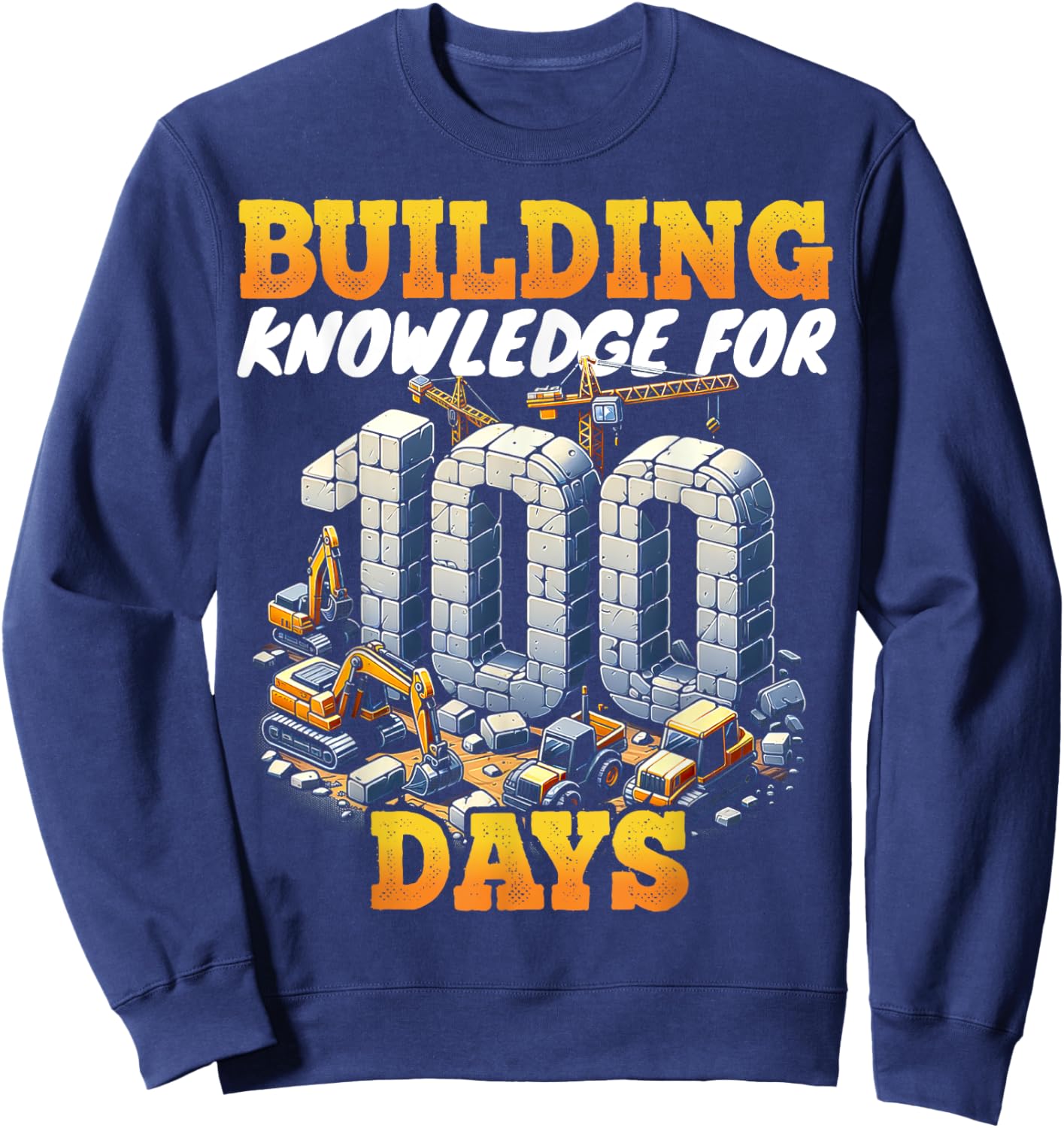 100 Days of School Boys Teacher 100th Day Construction Truck Sweatshirt - Sweatshirt | Navy