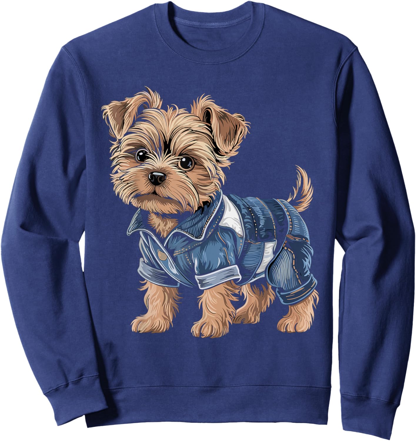 Cute Yorkshire Terrier Denim Outfit Yorkie Owner Dog Lover Men Women Kids Sweatshirt - Sweatshirt | Navy