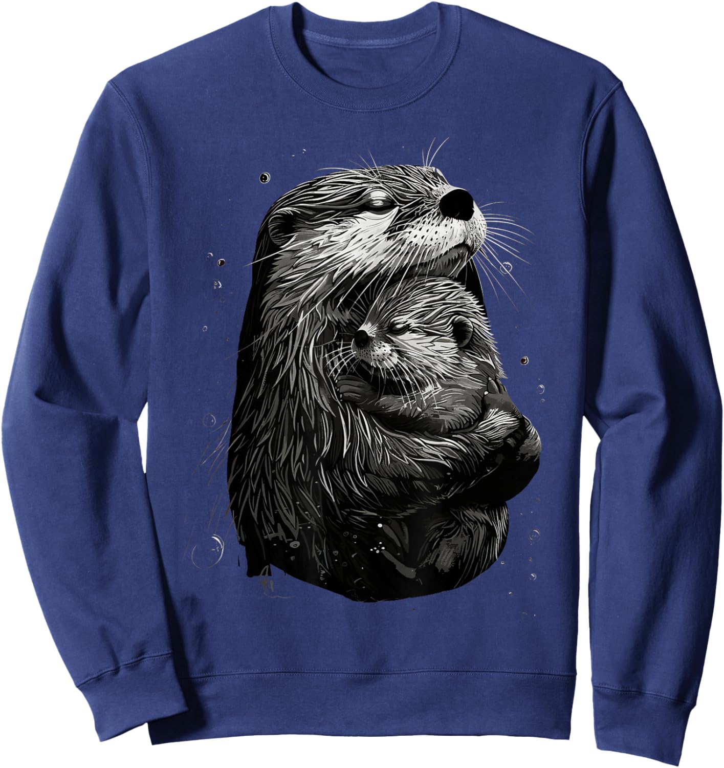 Mom Child Otter Mama Baby Animal Graphic Cute Mothers Day Sweatshirt - Sweatshirt | Navy