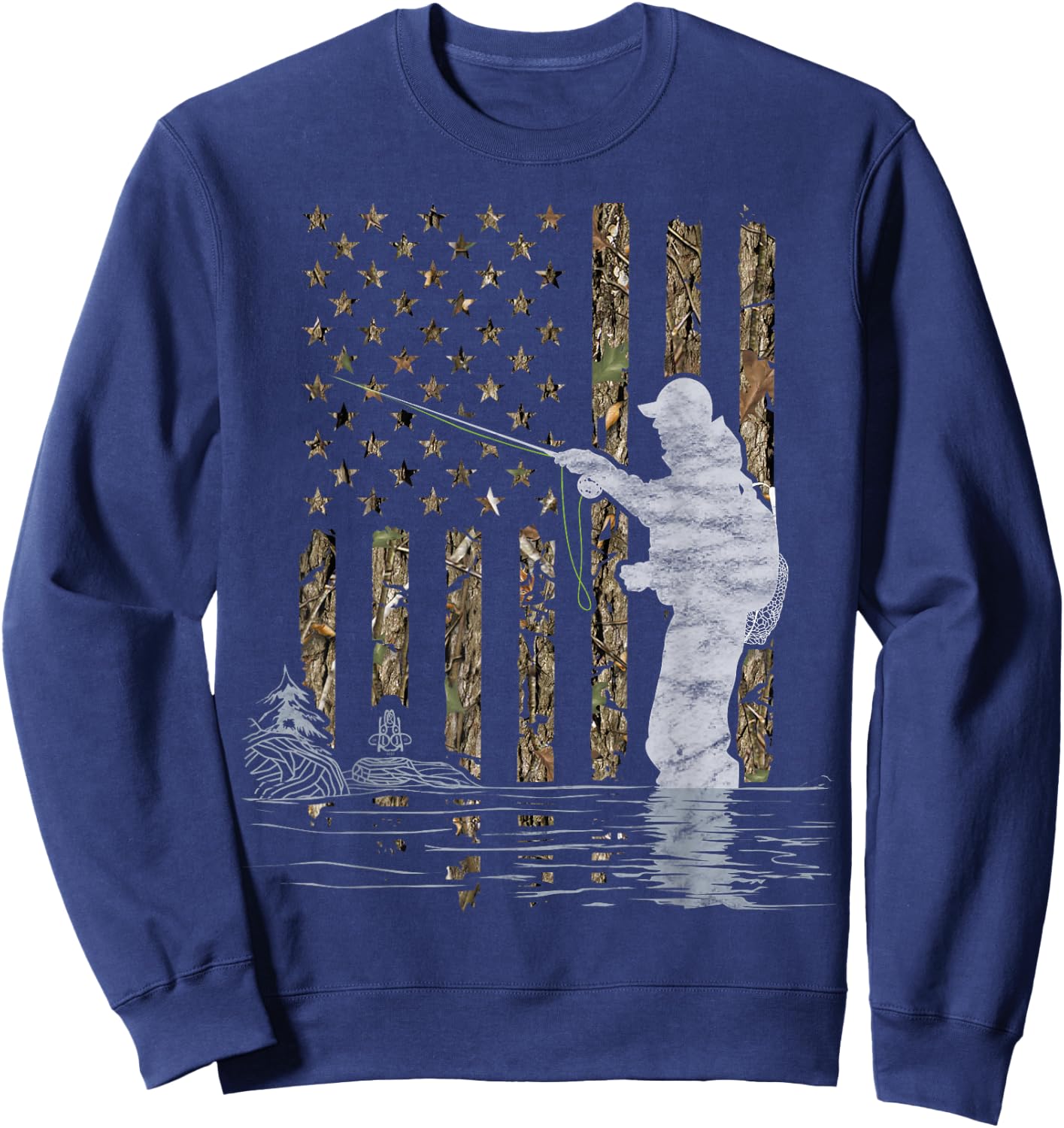 Fly Fishing Fisherman American Flag Camouflage Fly Tying Sweatshirt - Sweatshirt | Navy