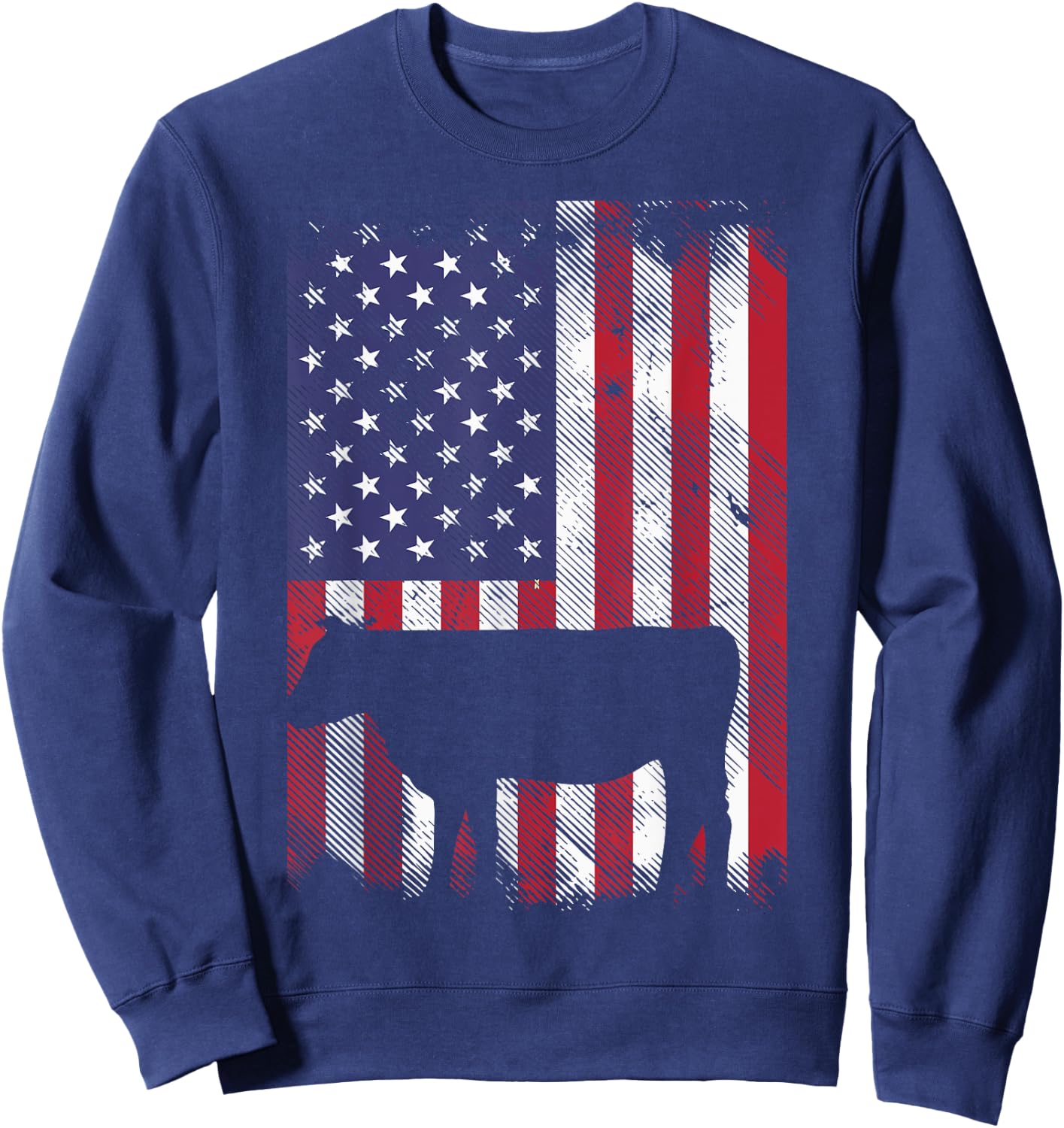 American Flag Cow Vintage Farm Animal Patriotic Farmer Gift Sweatshirt - Sweatshirt | Navy