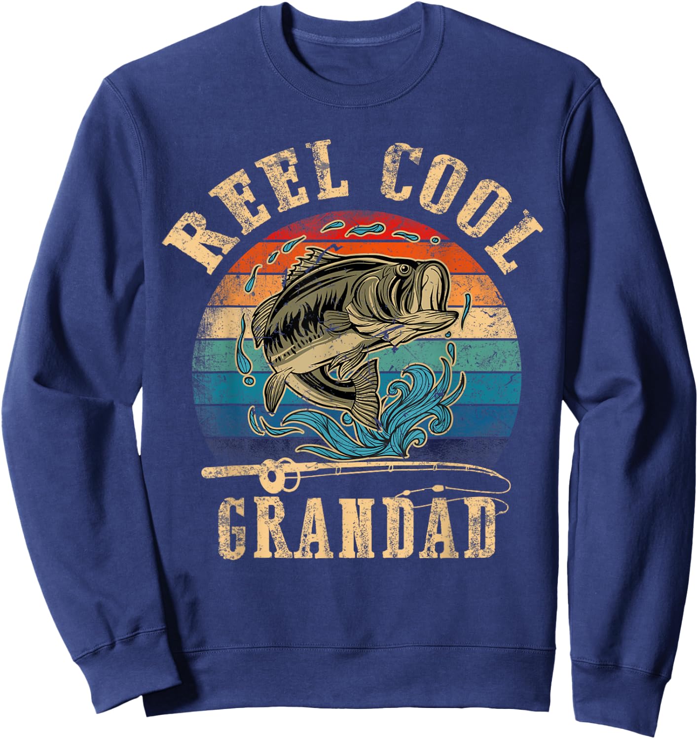 Vintage Reel Cool Grandad Fish Fishing Shirt Father's Day Sweatshirt - Sweatshirt | Navy