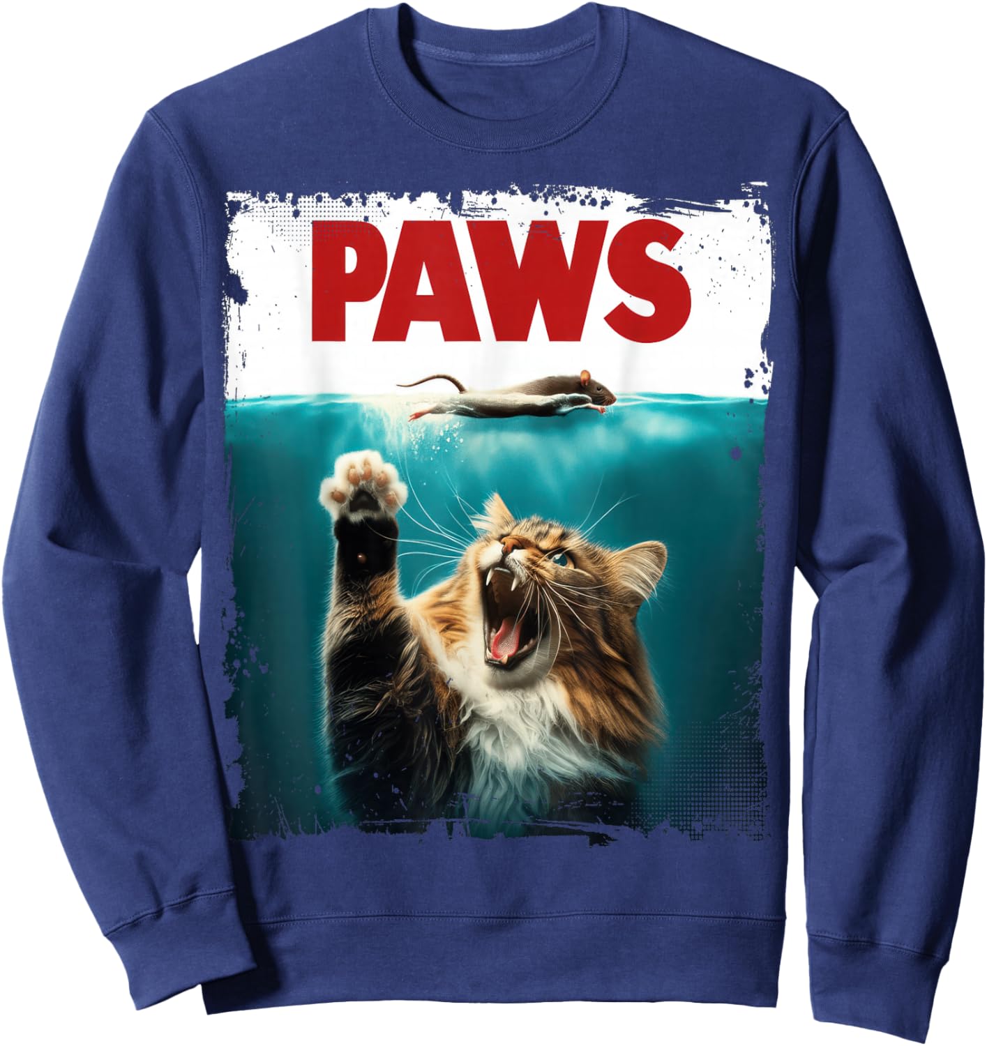 Paws Cat and Mouse Shark Parody Funny Cat Lovers Sweatshirt - Sweatshirt | Navy