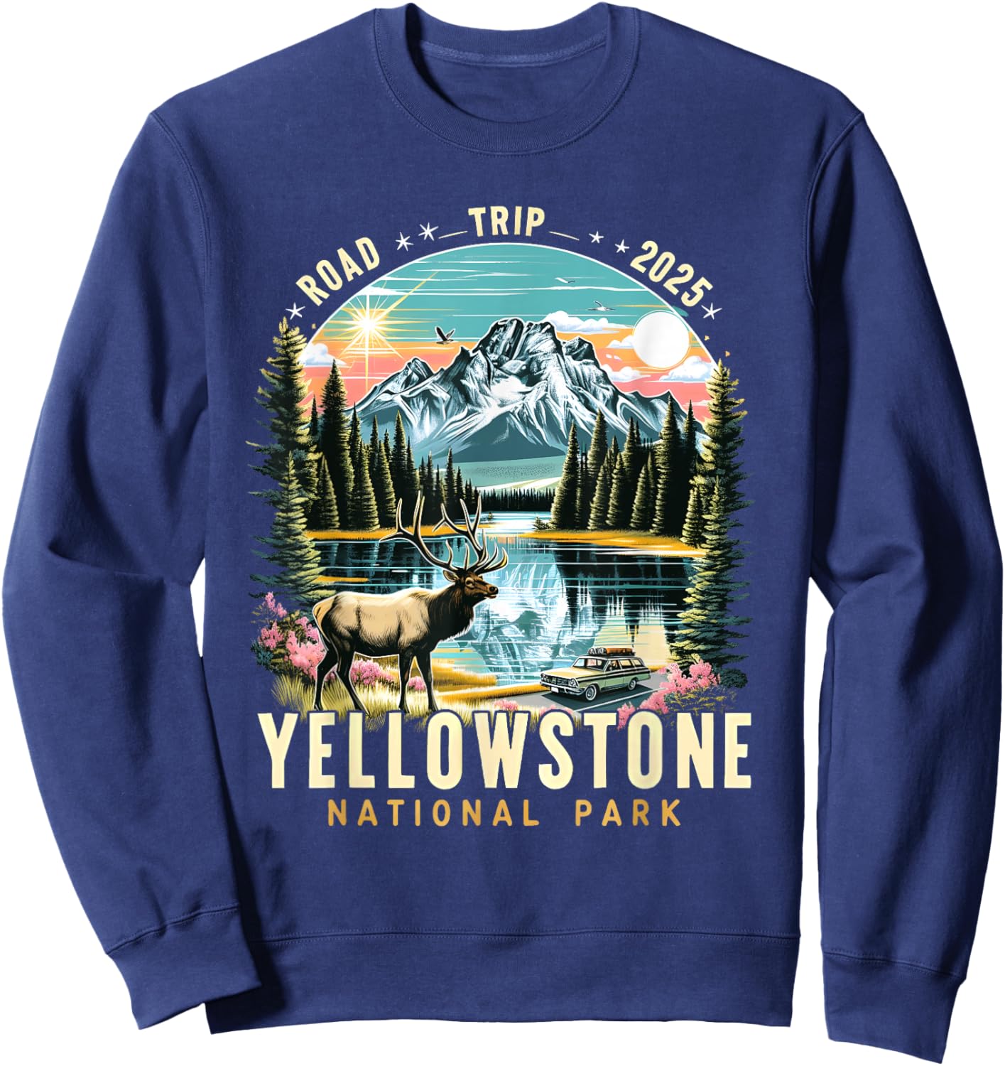 Yellowstone Road Trip 2025 Nature Adventure Souvenir Graphic Sweatshirt - Sweatshirt | Navy