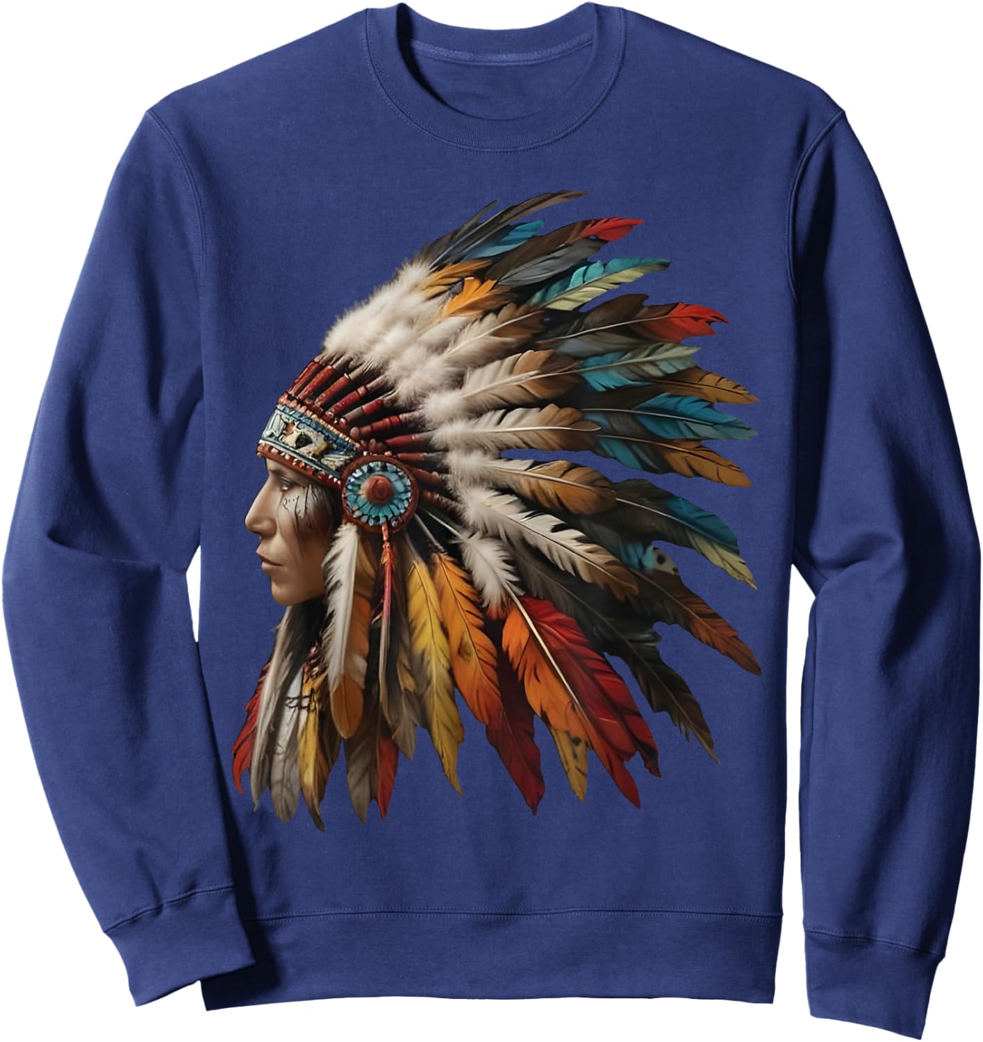 Native American Indian Headdress Graphic Women Sweatshirt - Sweatshirt | Navy