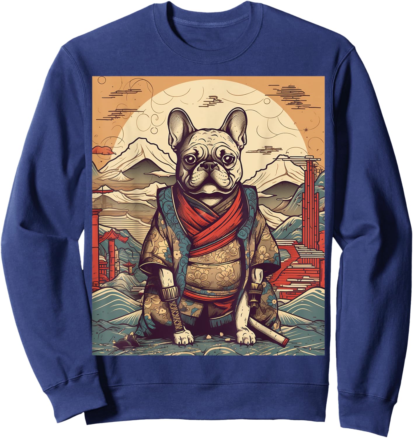 Vintage Japanese Art Samurai French Bulldog Sweatshirt - Sweatshirt | Navy