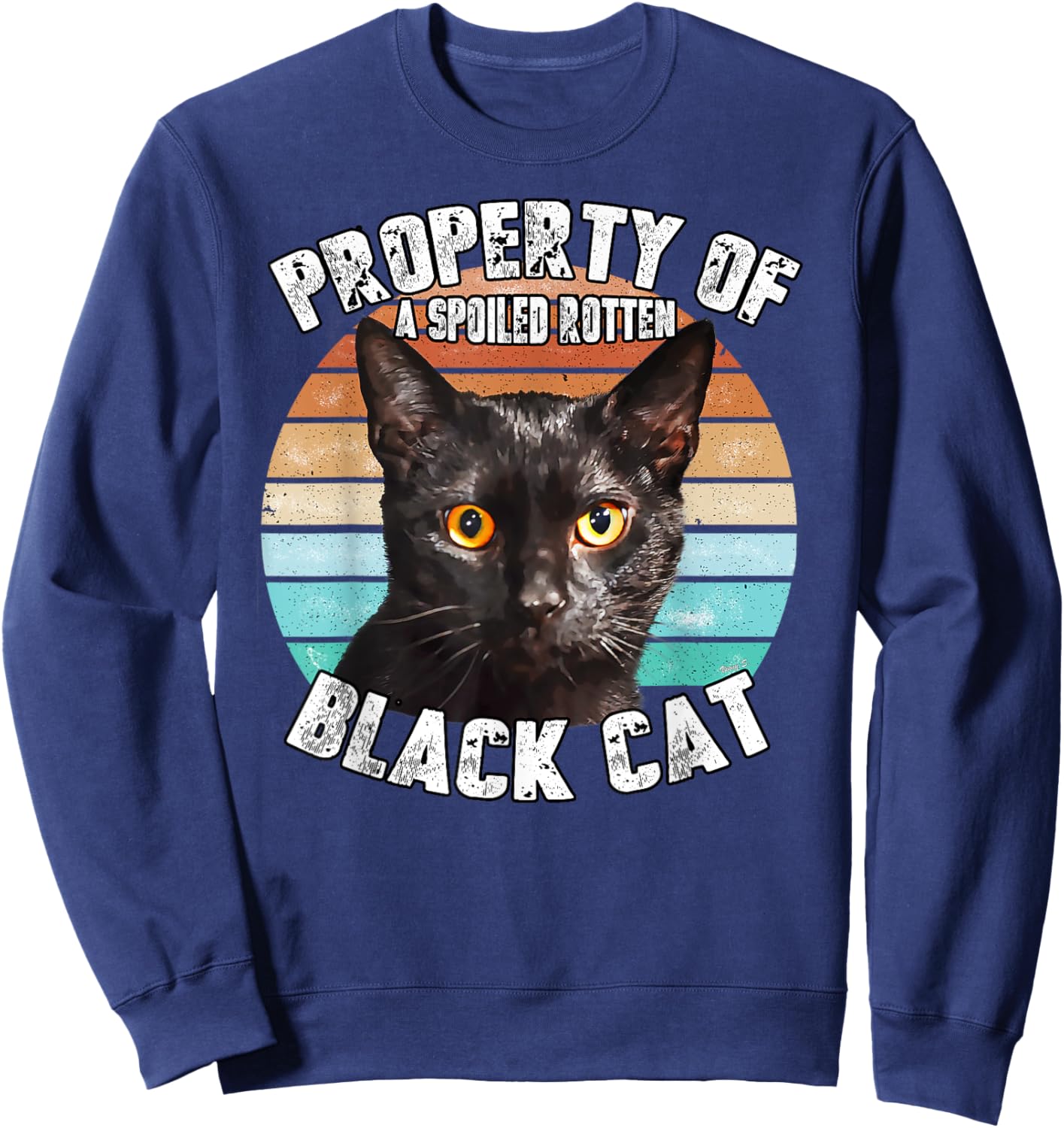 Cat Black Vintage Eighties Style Cat Retro Property Gift Women Girls Kids Sweatshirt - Sweatshirt | Navy