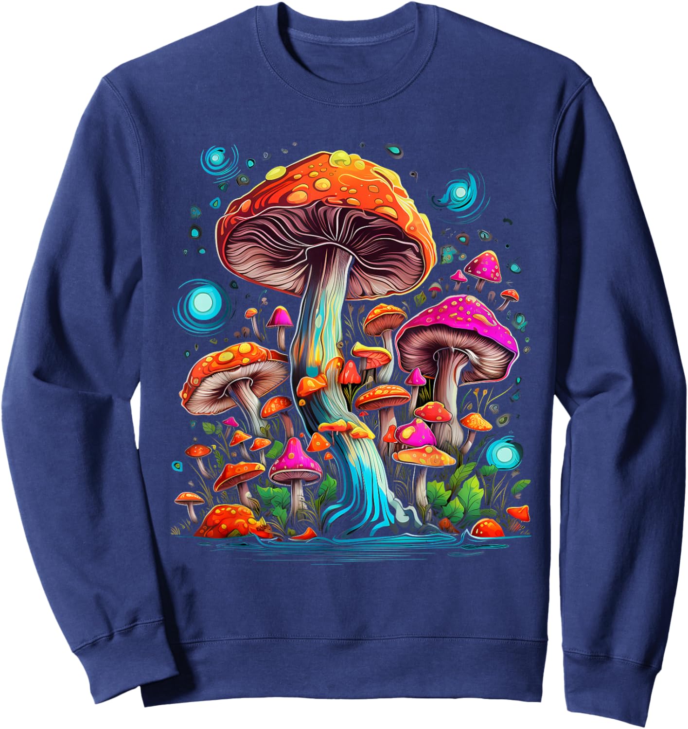 Hippie Mushrooms Psychedelic Forest Fungi Festival Sweatshirt - Sweatshirt | Navy