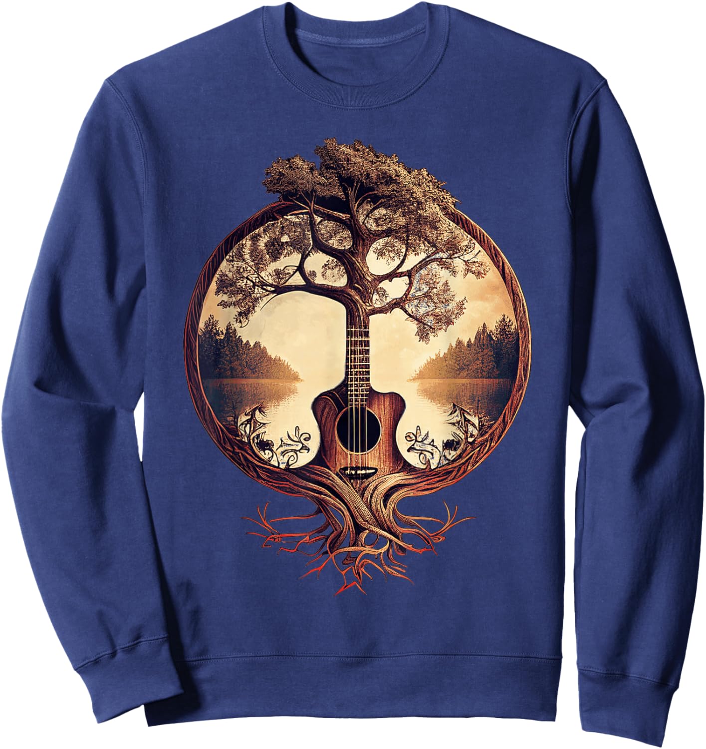 Acoustic Guitar Tree by The Lake Guitarist Small Sweatshirt - Sweatshirt | Navy