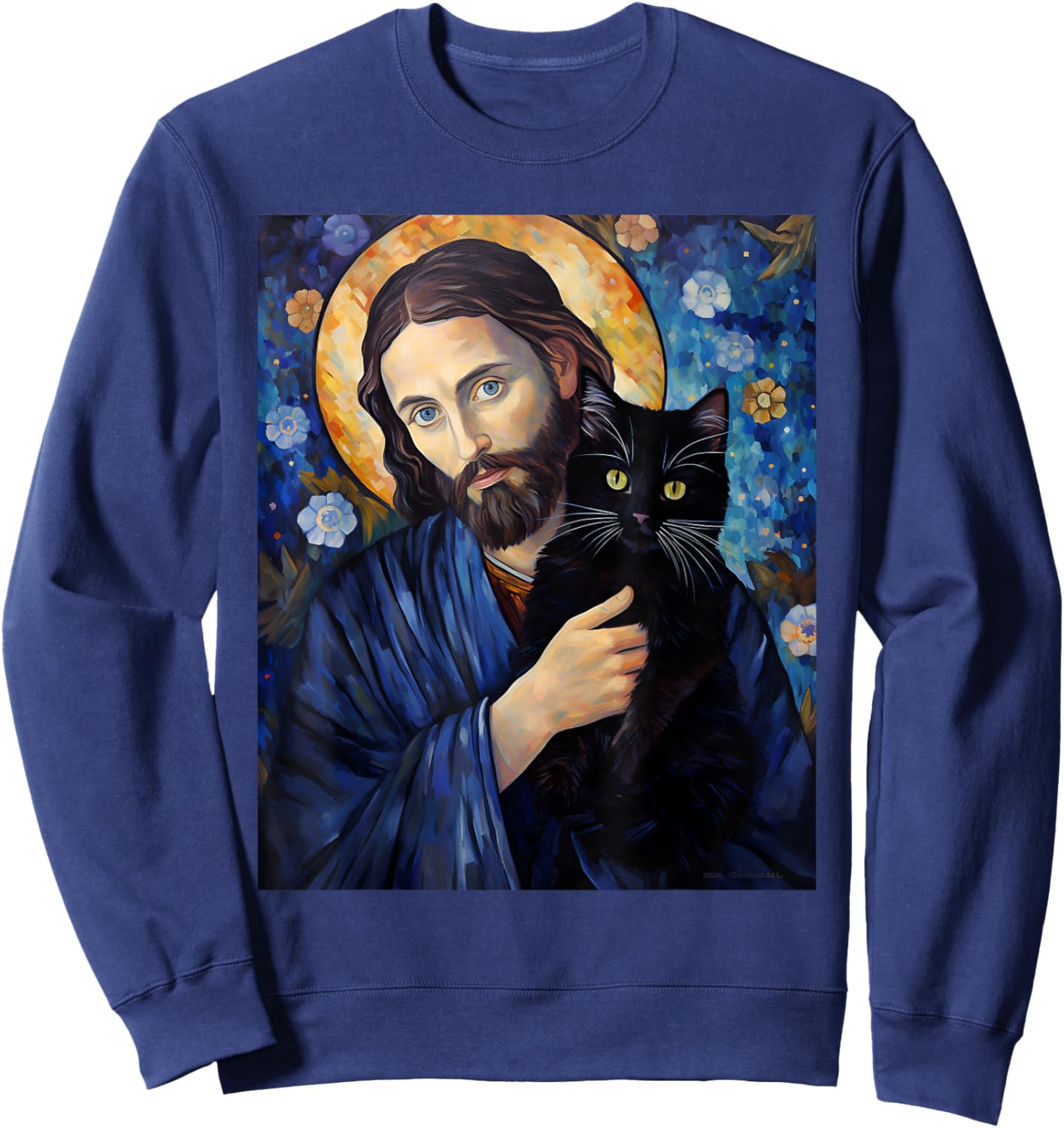 Black Cat Jesus Shirts Funny Christian Sweatshirt - Sweatshirt | Navy