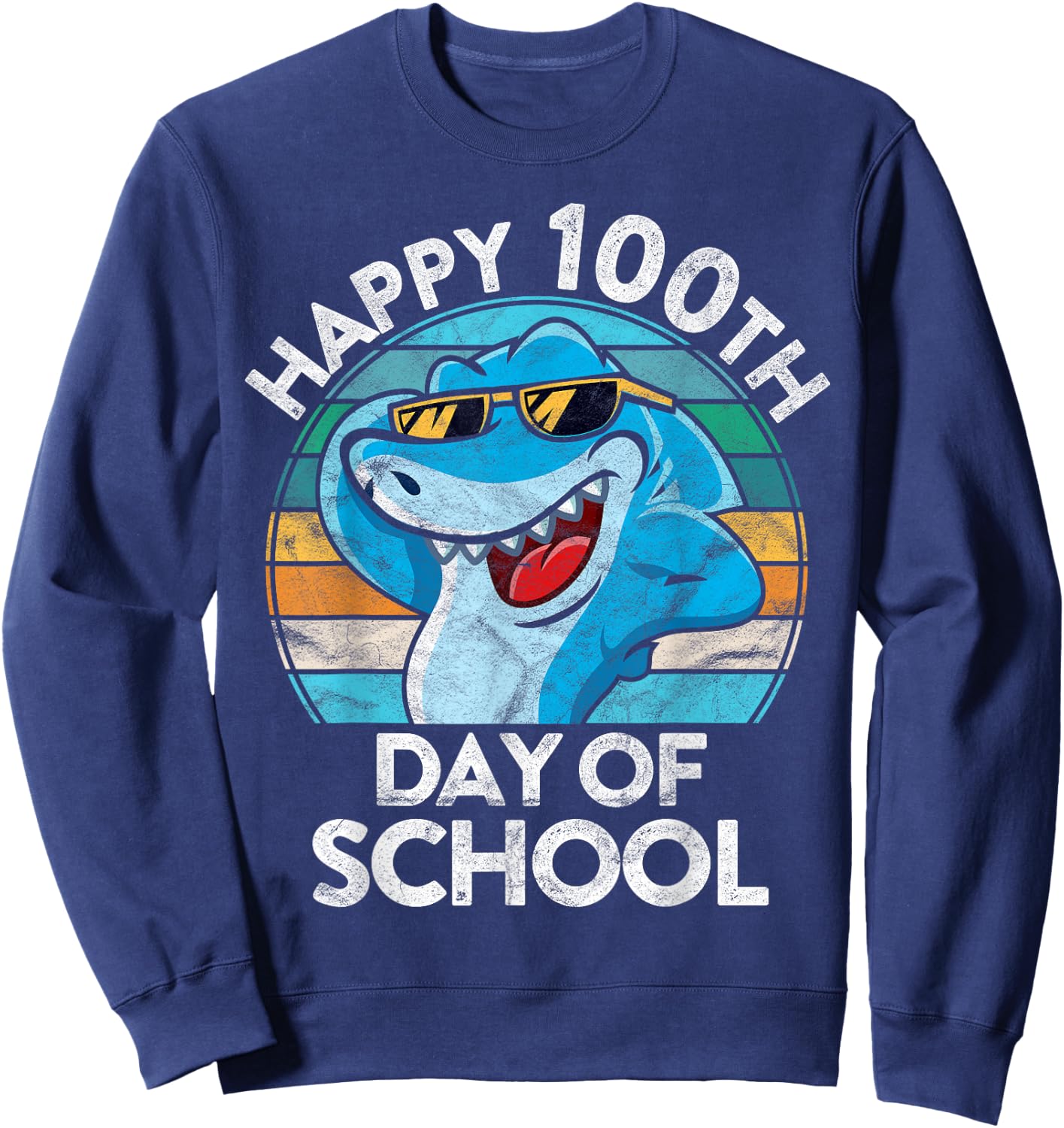 Happy 100th Day of School Gift Shark Lover Student Teacher Men Women Kids Sweatshirt - Sweatshirt | Navy
