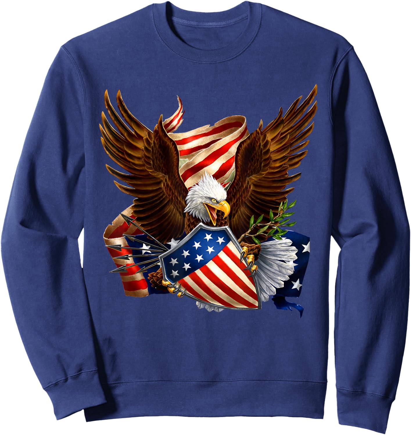 Patriotic Eagle Shield Arrows American Flag 4th of July Sweatshirt - Sweatshirt | Navy