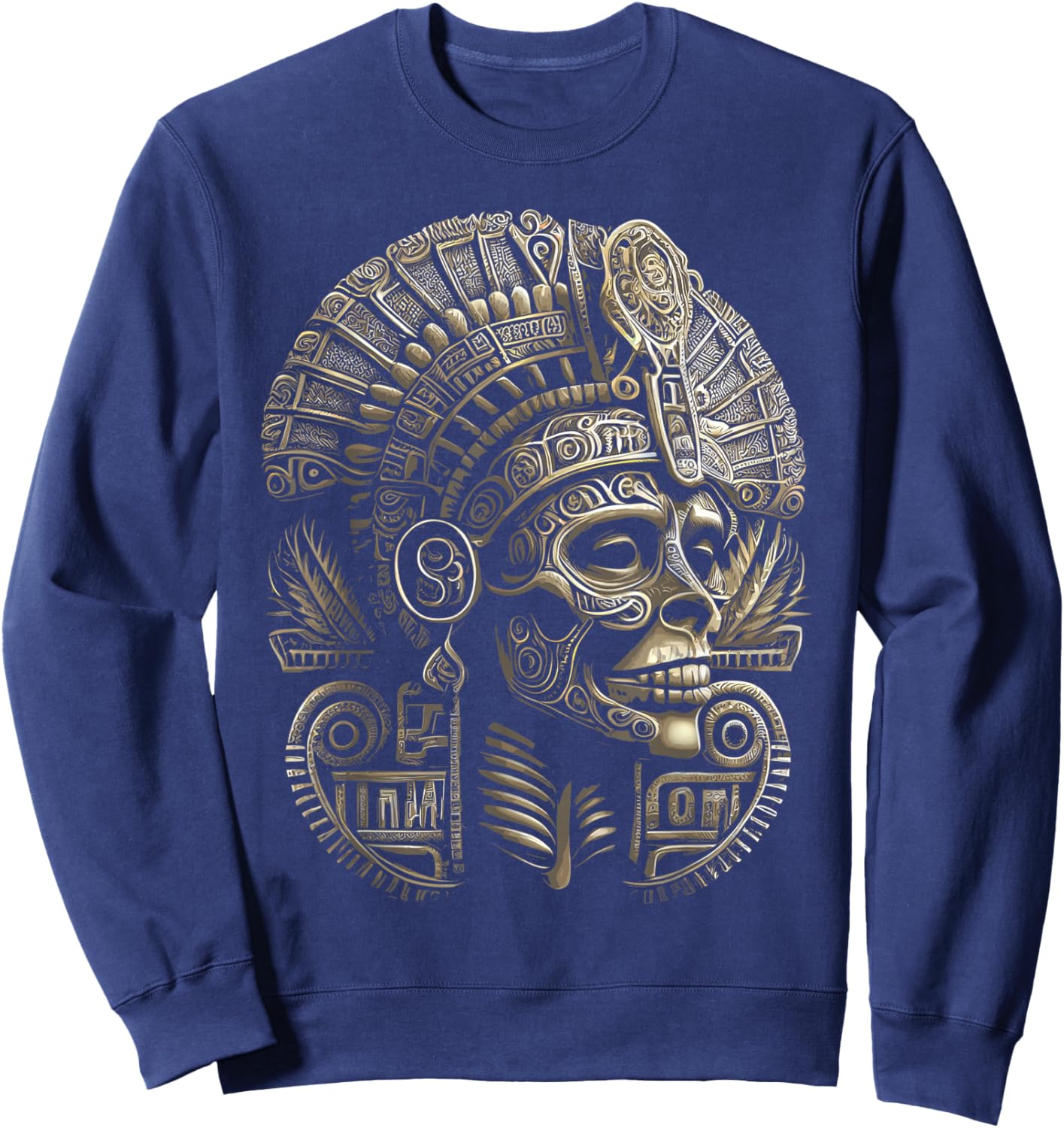 Mexican Mictlantecuhtli Aztec God of Death Skull Sweatshirt - Sweatshirt | Navy