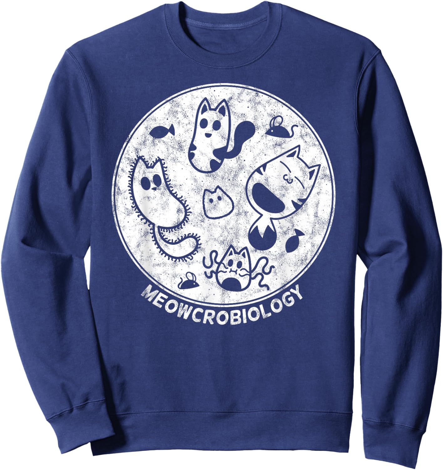 Cute Cat Distressed Bacteria Microbiology Science Lab Small Sweatshirt - Sweatshirt | Navy