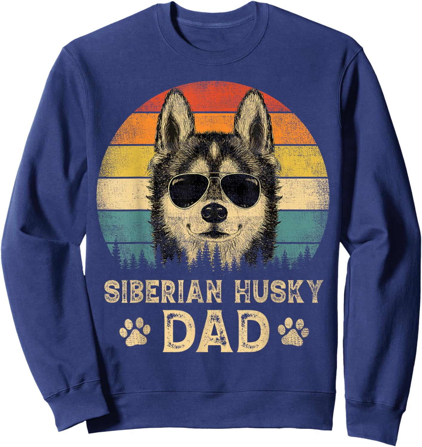 Vintage Siberian Husky Dad Dog Lovers Father's Day Sweatshirt - Sweatshirt | Navy