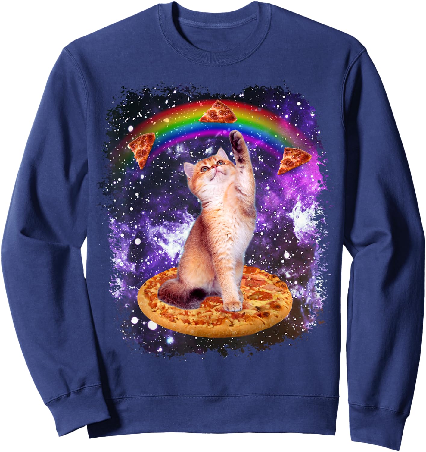 Space Cat Pizza Rainbow Cat Galaxy Cute Kitty in Space Sweatshirt - Sweatshirt | Navy