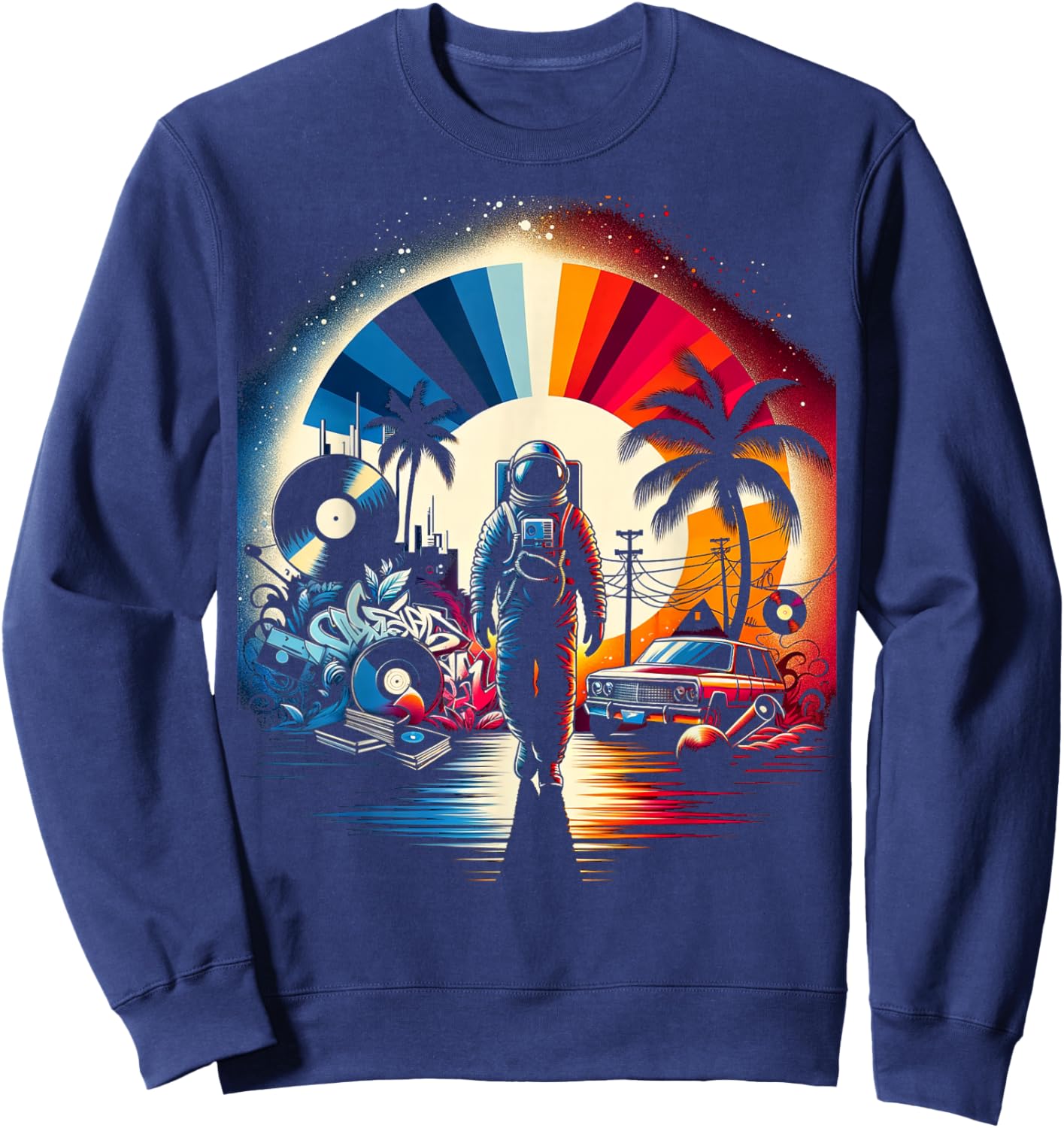 Retro Space Groove | Men Women (S-6XL) | Graphic Sweatshirt - Sweatshirt | Navy