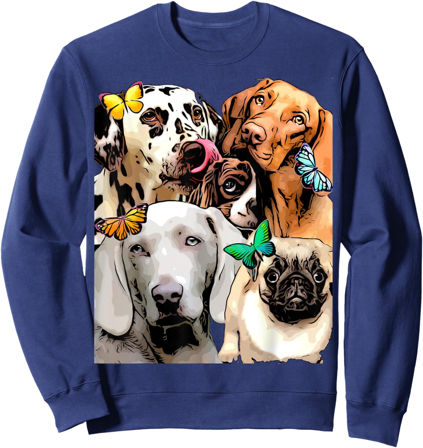 Cute Funny Dogs and Butterflies Graphic Trending Prints Sweatshirt - Sweatshirt | Navy