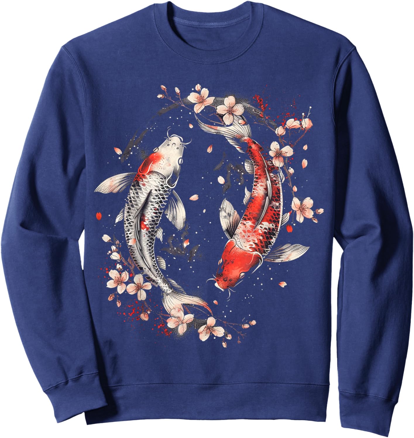 Cherry Blossom Koi Carp Fish Japanese Sakura Graphic Art Sweatshirt - Sweatshirt | Navy
