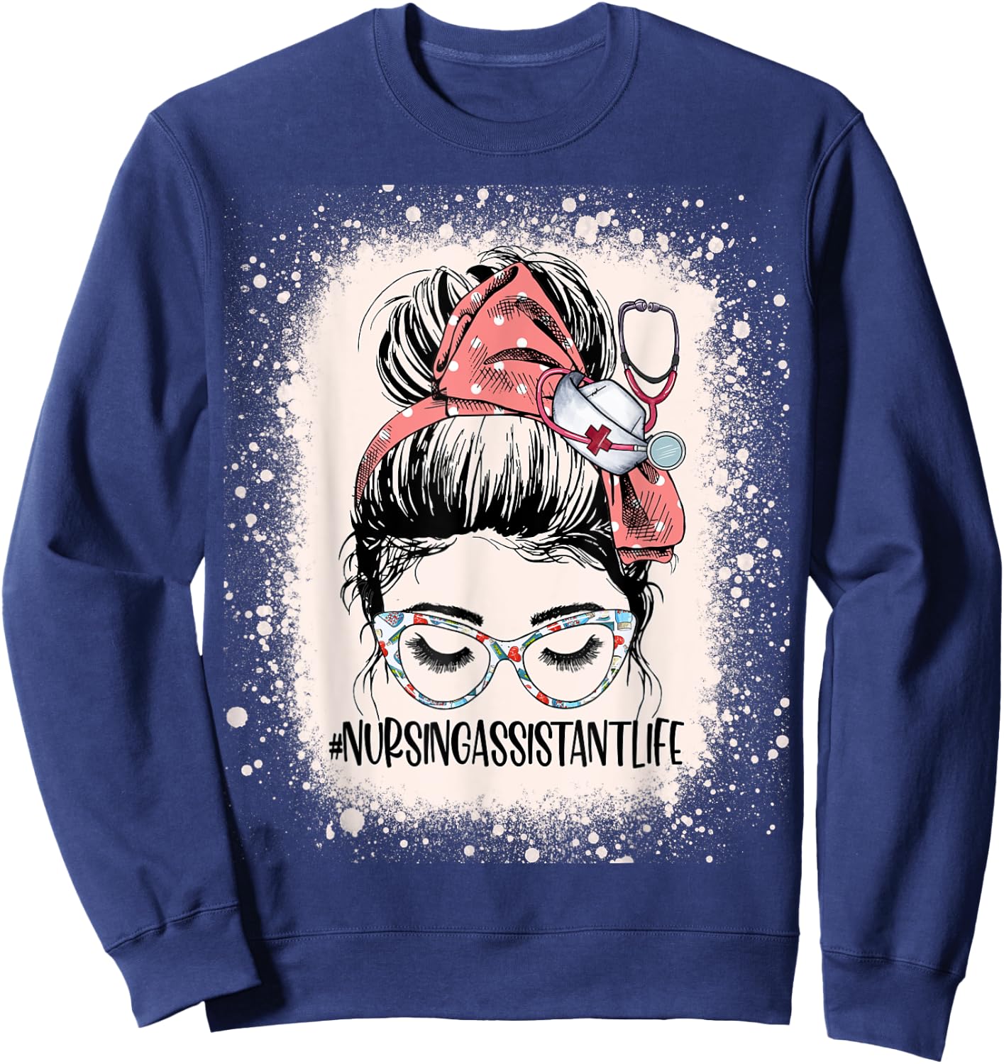 Messy Bun Nursing Assistant Life Women Funny CNA RN Nurse Sweatshirt - Sweatshirt | Navy