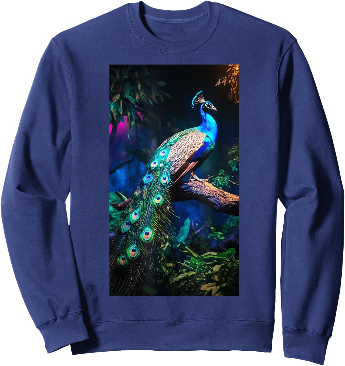 Peacock Branch Colorful Wildlife Nature lover Sweatshirt - Sweatshirt | Navy