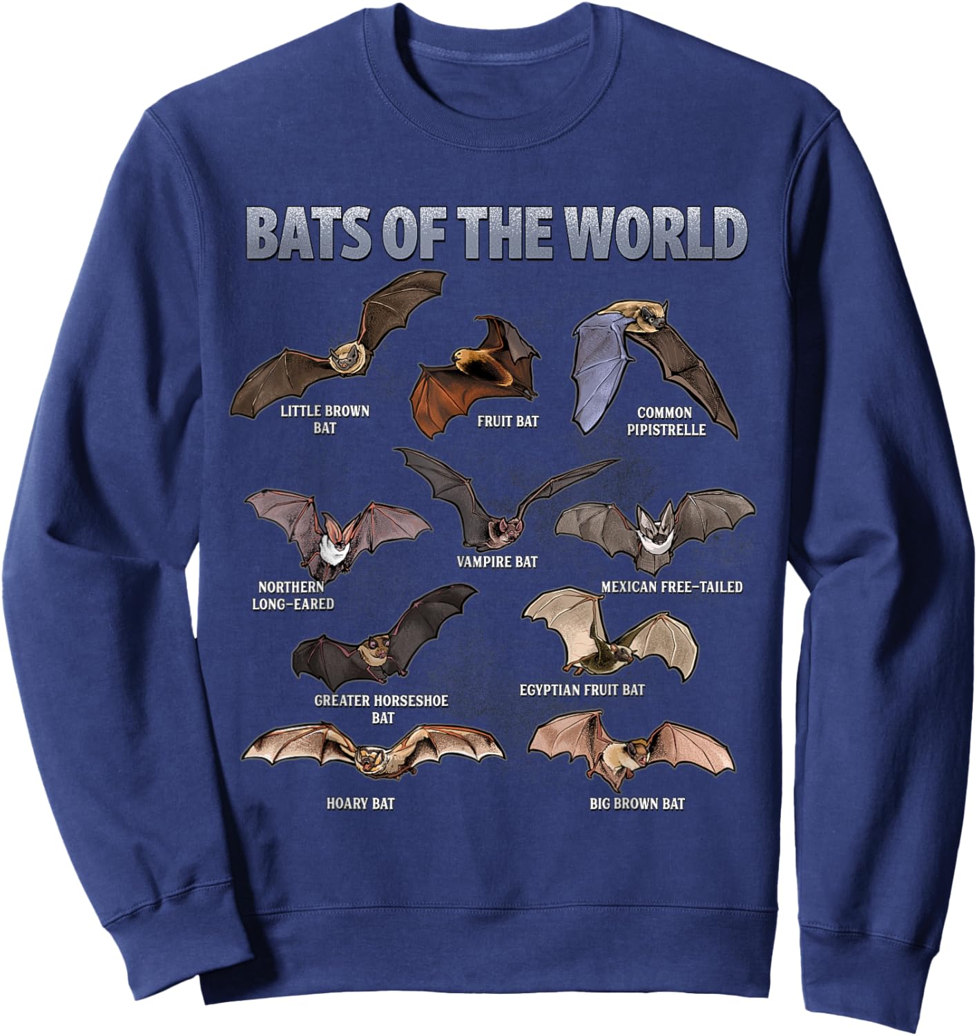 Bats of the World Educational Bat Species Chart Sweatshirt - Sweatshirt | Navy