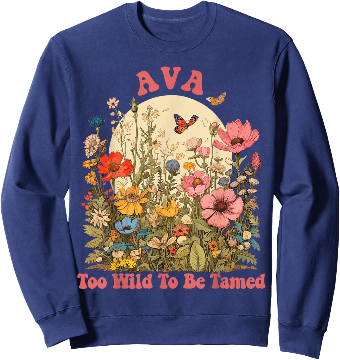 AVA Name Cute Retro Girls Wildflower AVA Name Sweatshirt - Sweatshirt | Navy