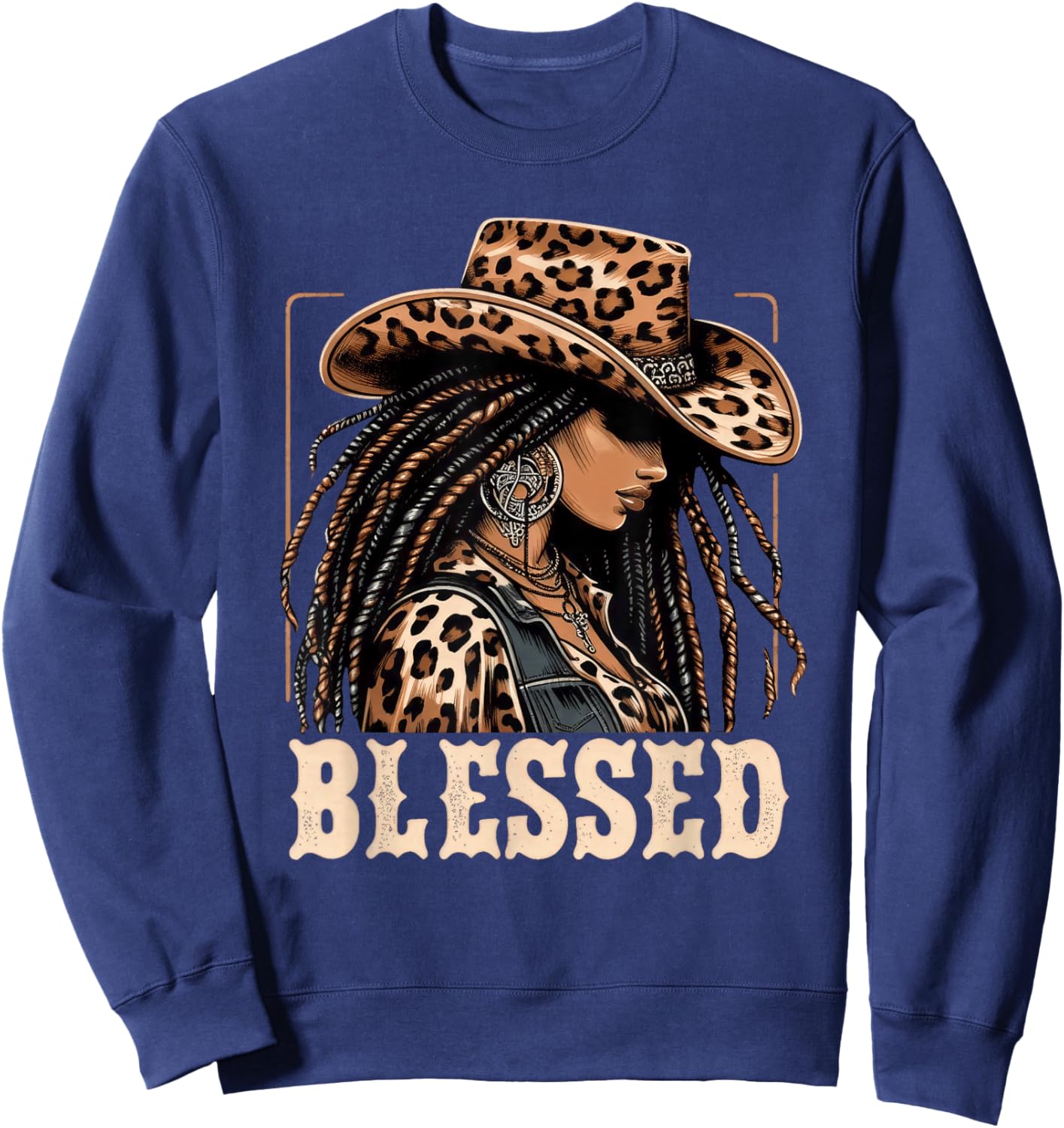 Retro Black Western Cowgirl Vintage African Christian Woman Sweatshirt - Sweatshirt | Navy