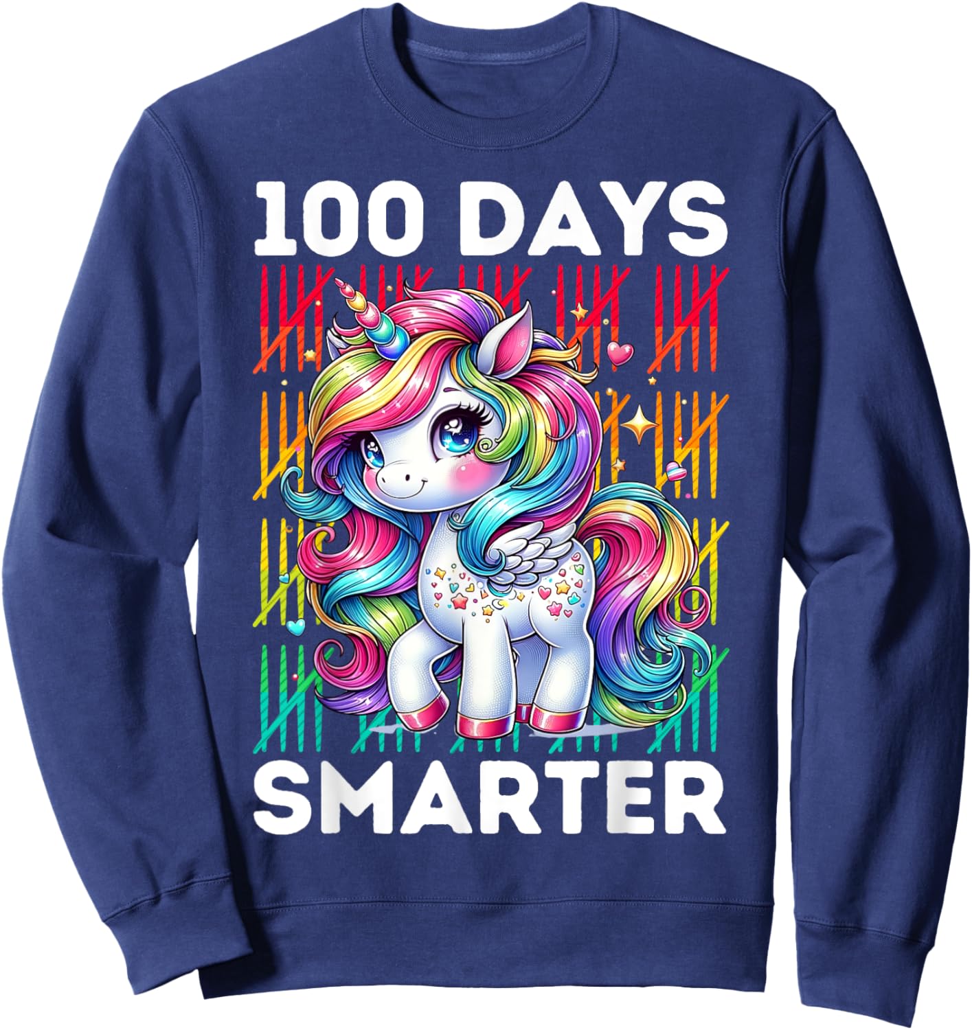100 Days Smarter Kids 100th Day of School Rainbow Unicorn Sweatshirt - Sweatshirt | Navy