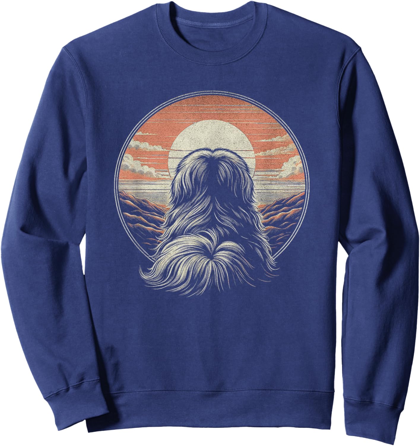 Vintage Pekingese Dog Retro Sunset Scene Art Design Sweatshirt - Sweatshirt | Navy