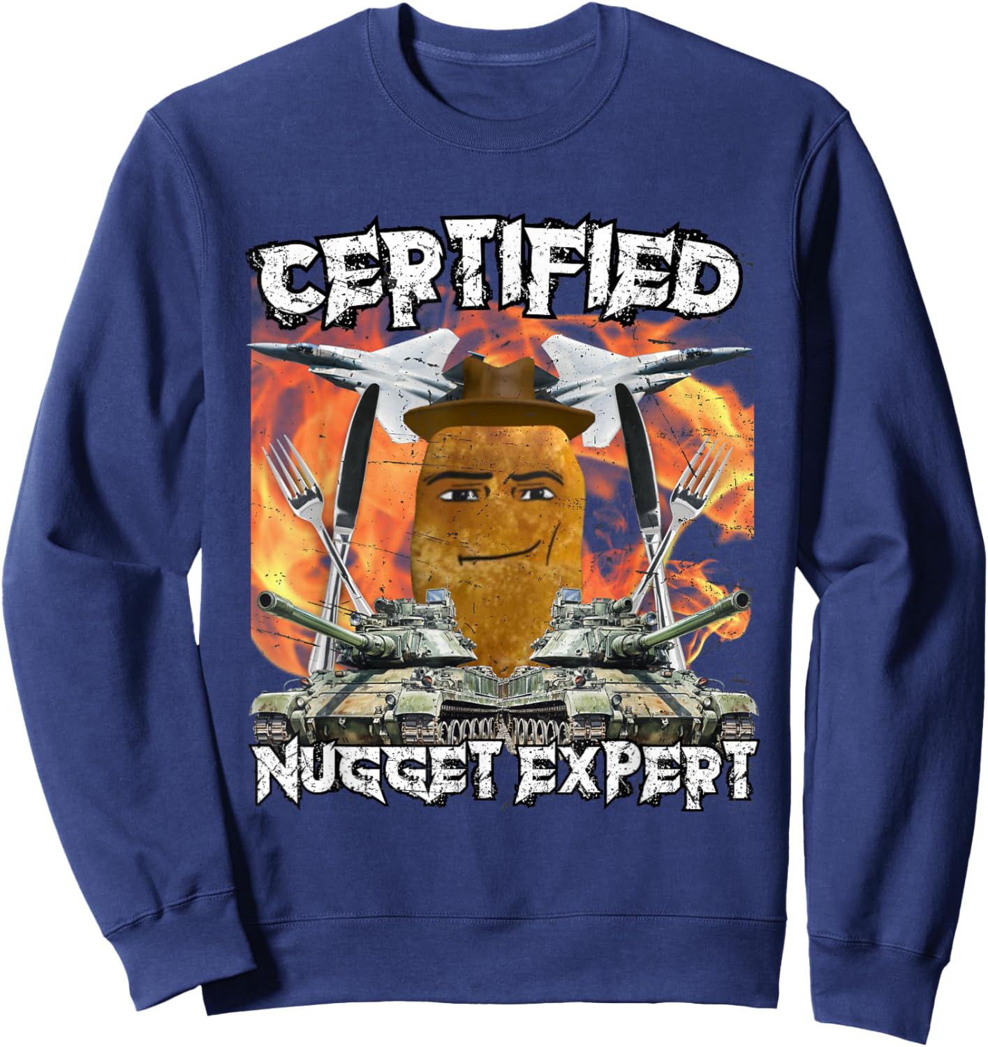 Cowboy-Meme mit Chicken Nugget Man Face Sweatshirt - Sweatshirt | Navy
