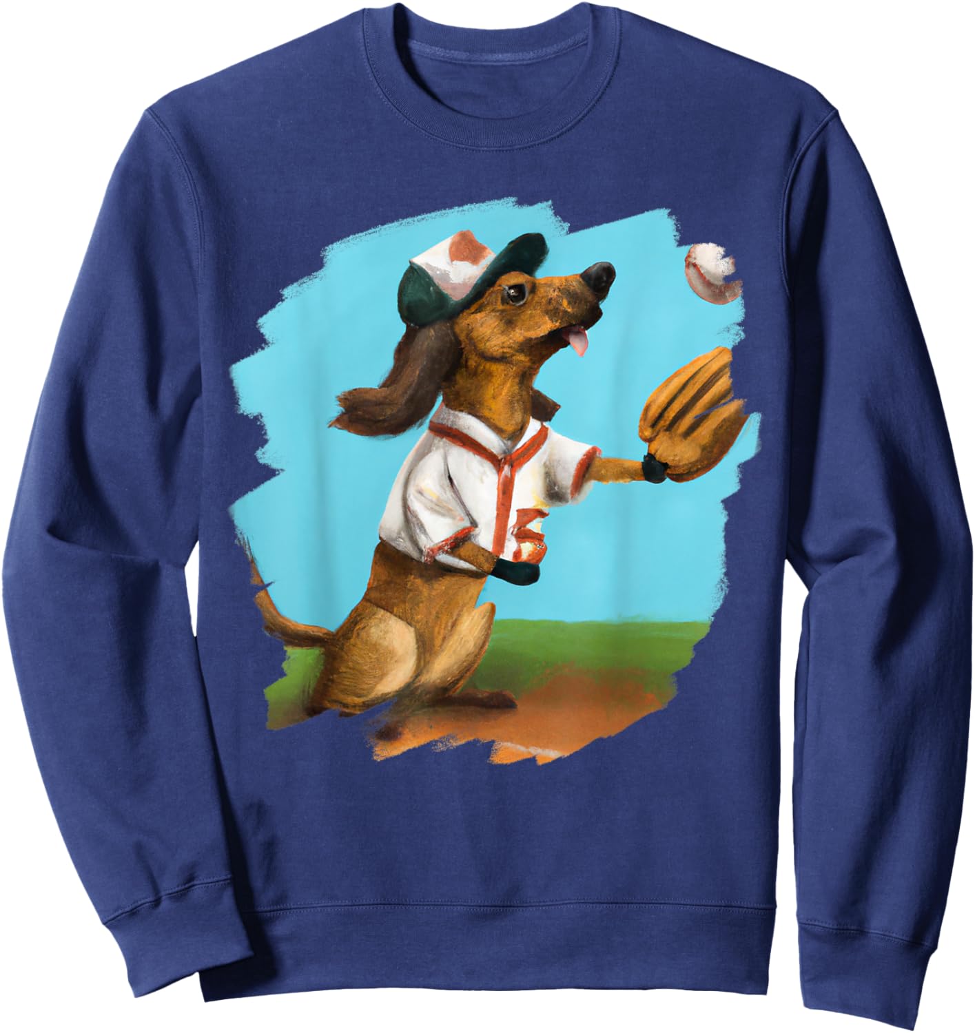 Dachshund Chiweenie Wiener Dog Playing Baseball Funny Men Women Kids Sweatshirt - Sweatshirt | Navy