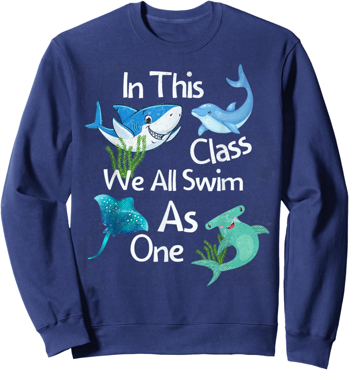 Back To School Shark Ocean Life Inclusive Elementary Teacher Sweatshirt - Sweatshirt | Navy