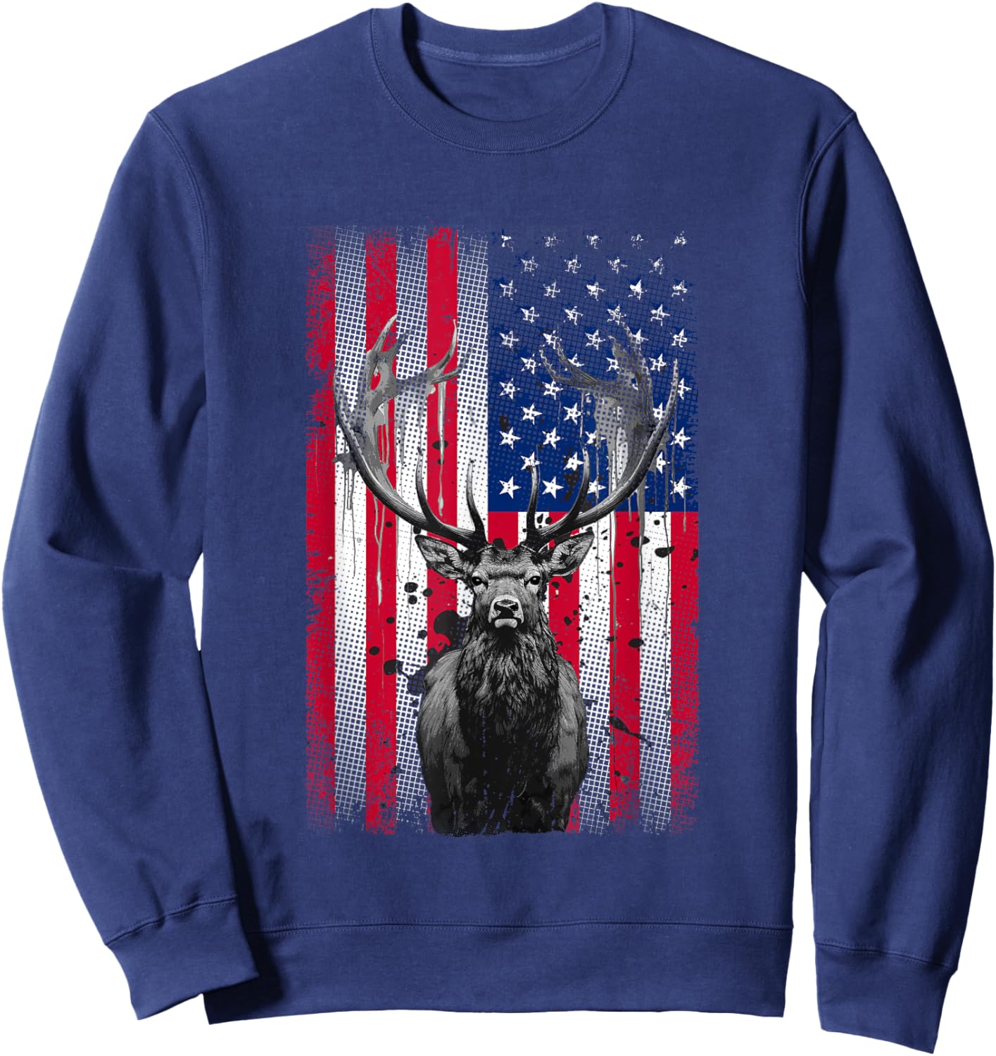 American Flag Outdoor Antlers Elk Deer Kids Men Sweatshirt - Sweatshirt | Navy