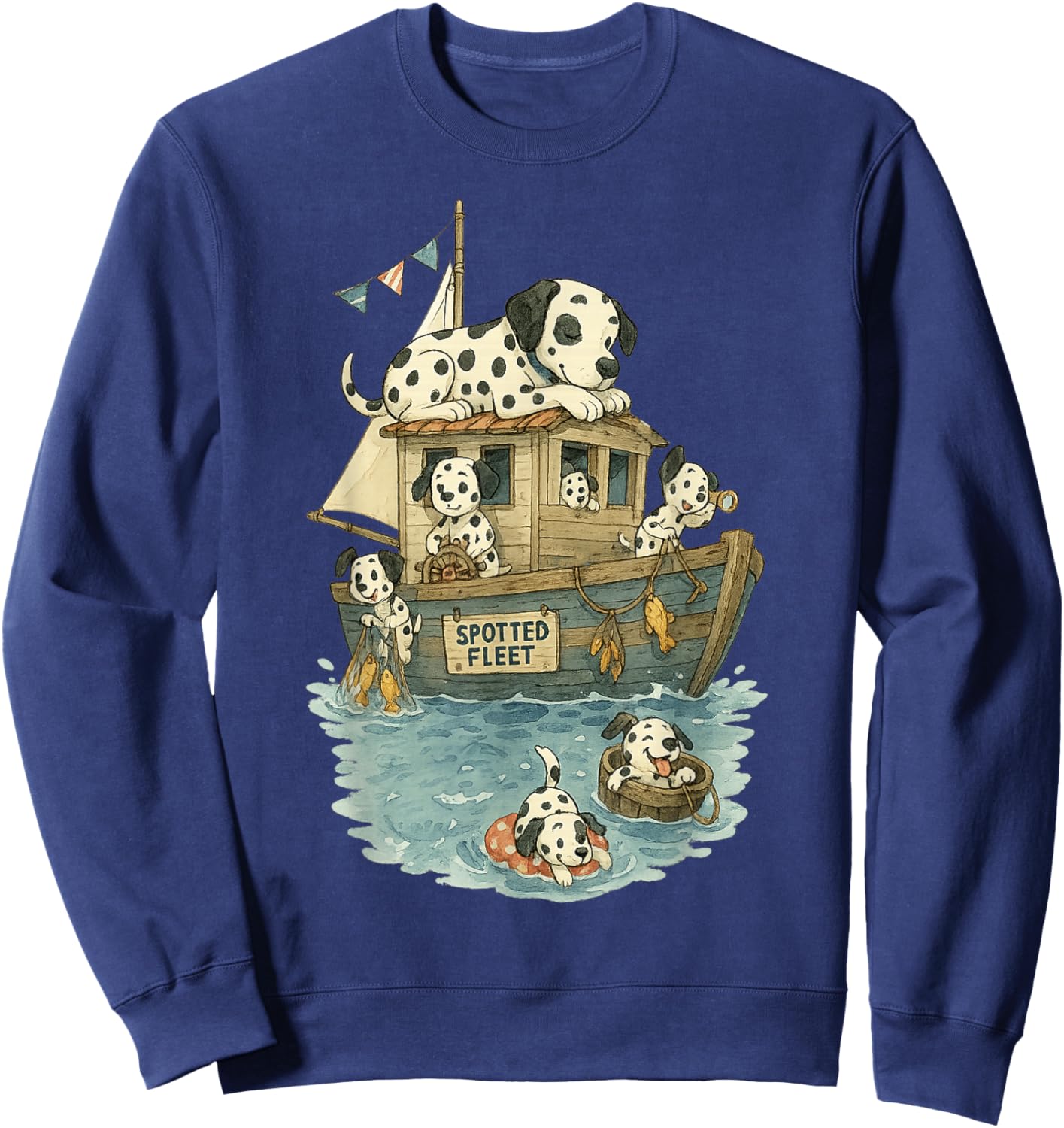 Funny Dalmatian Dog Nautical Boat Design Women Kids Sweatshirt - Sweatshirt | Navy