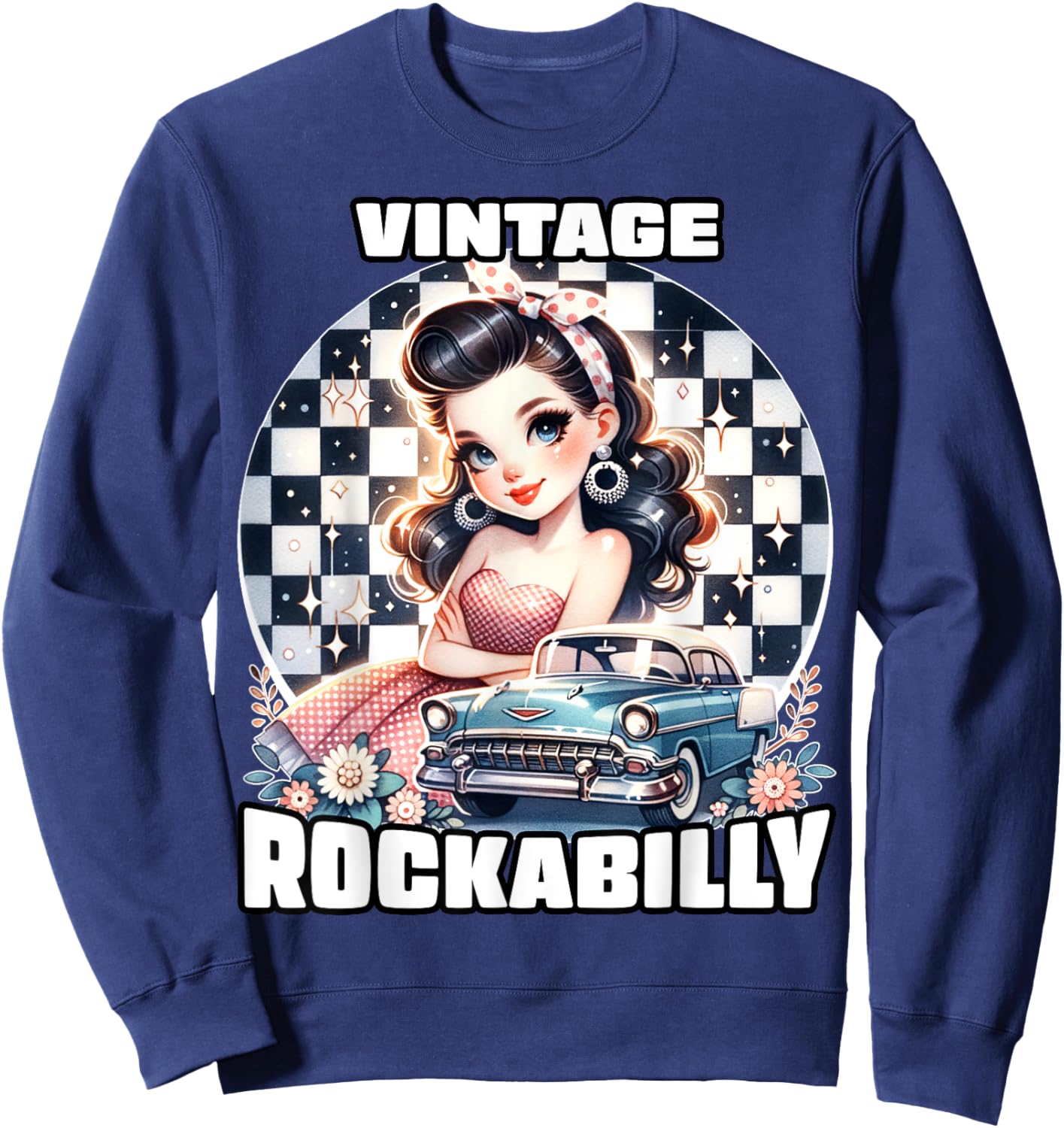 Vintage Rockabilly 50s Sock Hop Dance Doo Wop 1950s Art Sweatshirt - Sweatshirt | Navy