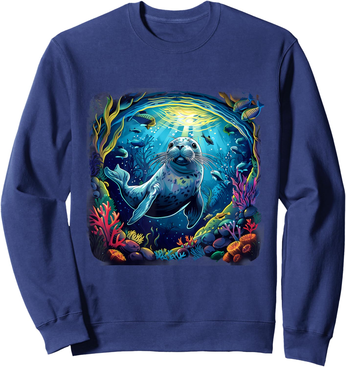 Seal Marine Mammal Ocean Sea Animal Artwork Sea Ocean Seal Sweatshirt - Sweatshirt | Navy