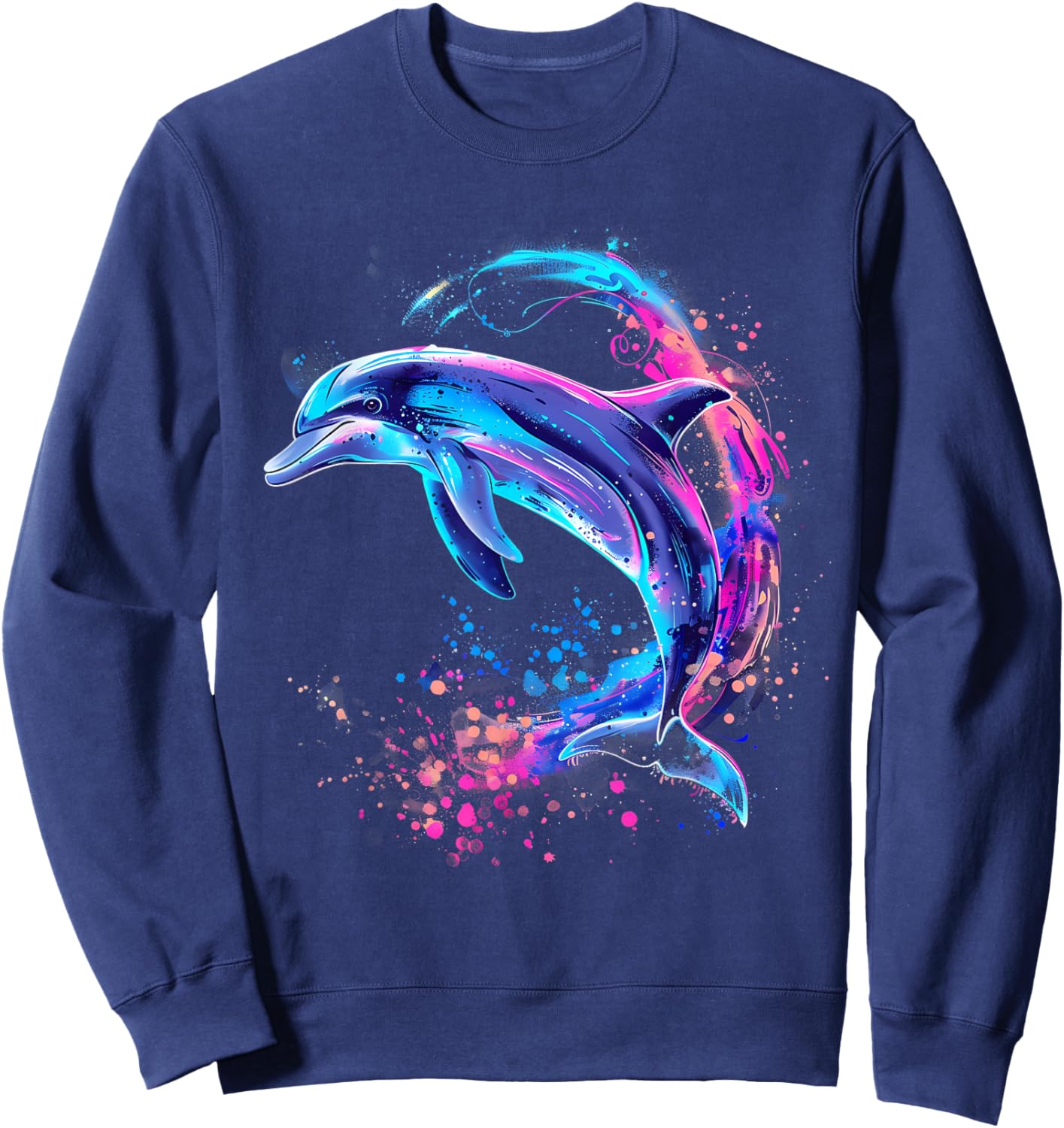 Dolphin Ocean Sea Animal Lover Artwork Sea Ocean Dolphin Sweatshirt - Sweatshirt | Navy