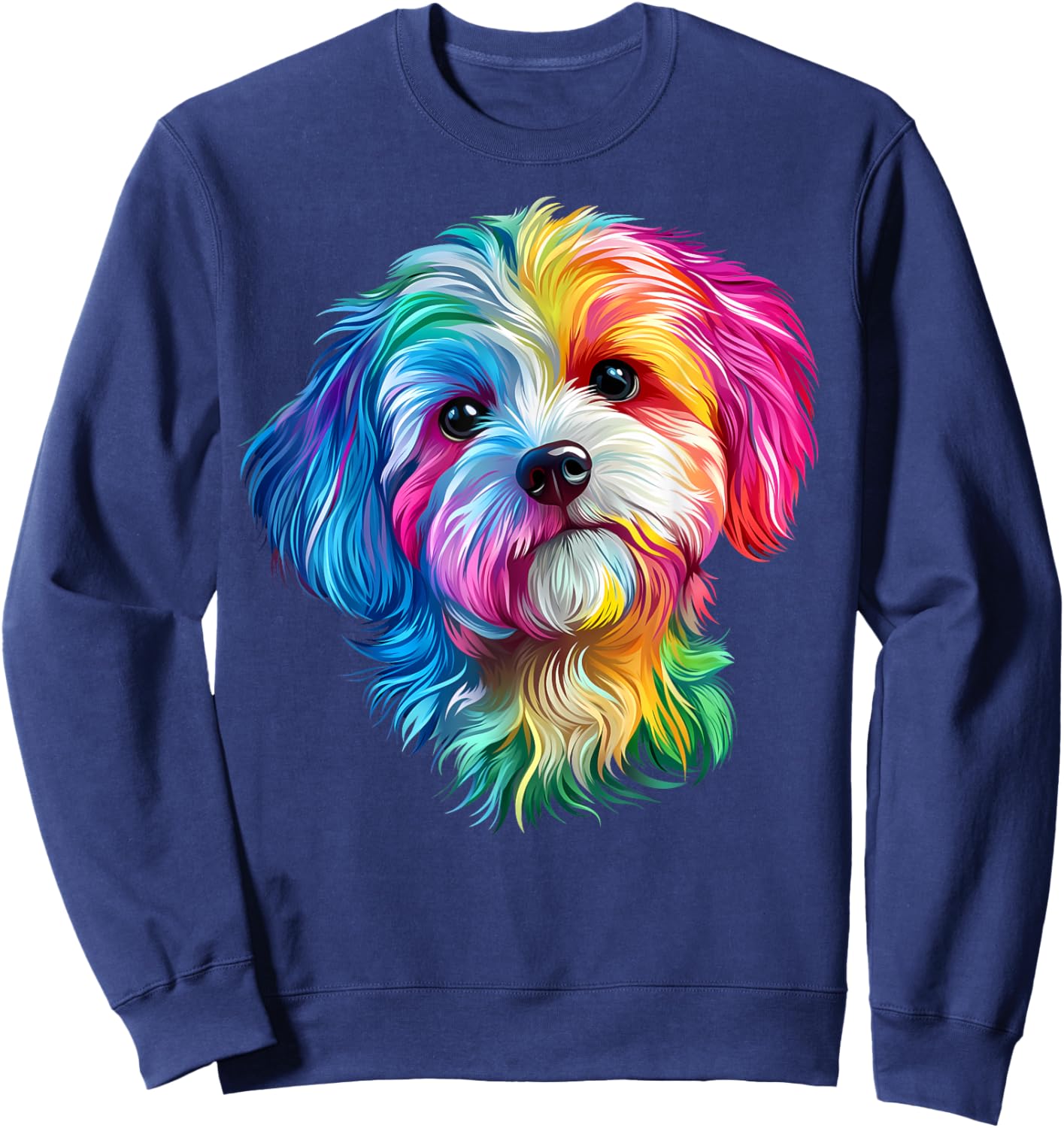 Colorful Coton de Tulear Face Cute Dog Lover Men Women Black Sweatshirt - Sweatshirt | Navy